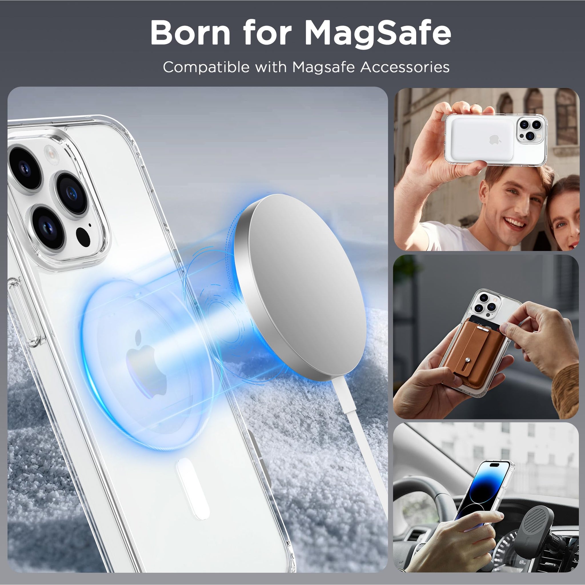 CACOE Magnetic Case for iPhone 14 Pro Max 6.7 inch-Compatible with MagSafe & Magnetic Car Phone Mount,Not Yellowing Anti-Scratch (Clear)