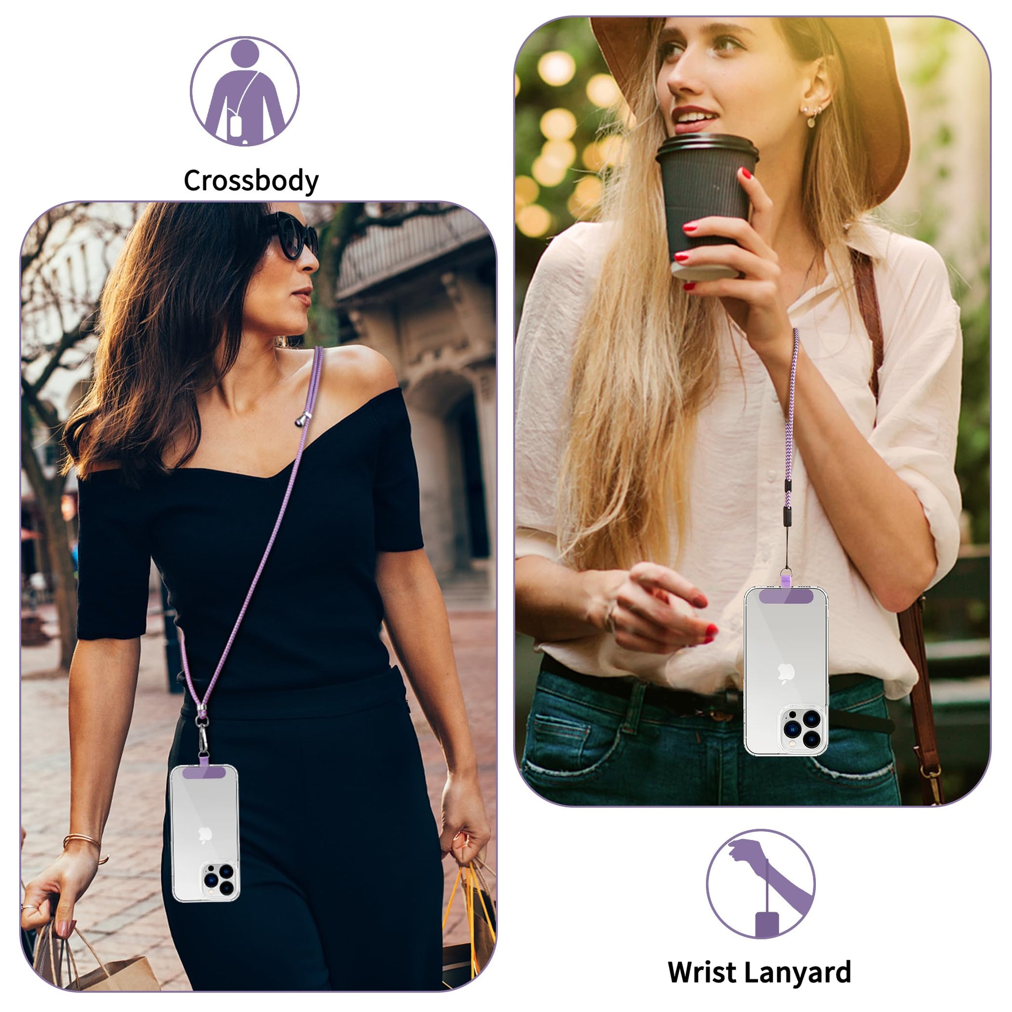 CACOE Cell Phone Lanyard Universal Crossbody Multifuctional Lanyard Compatible with Most Smartphones (Purple Blue, 30"（Neck Strap×1）+8"（Wrist Strap×1）)