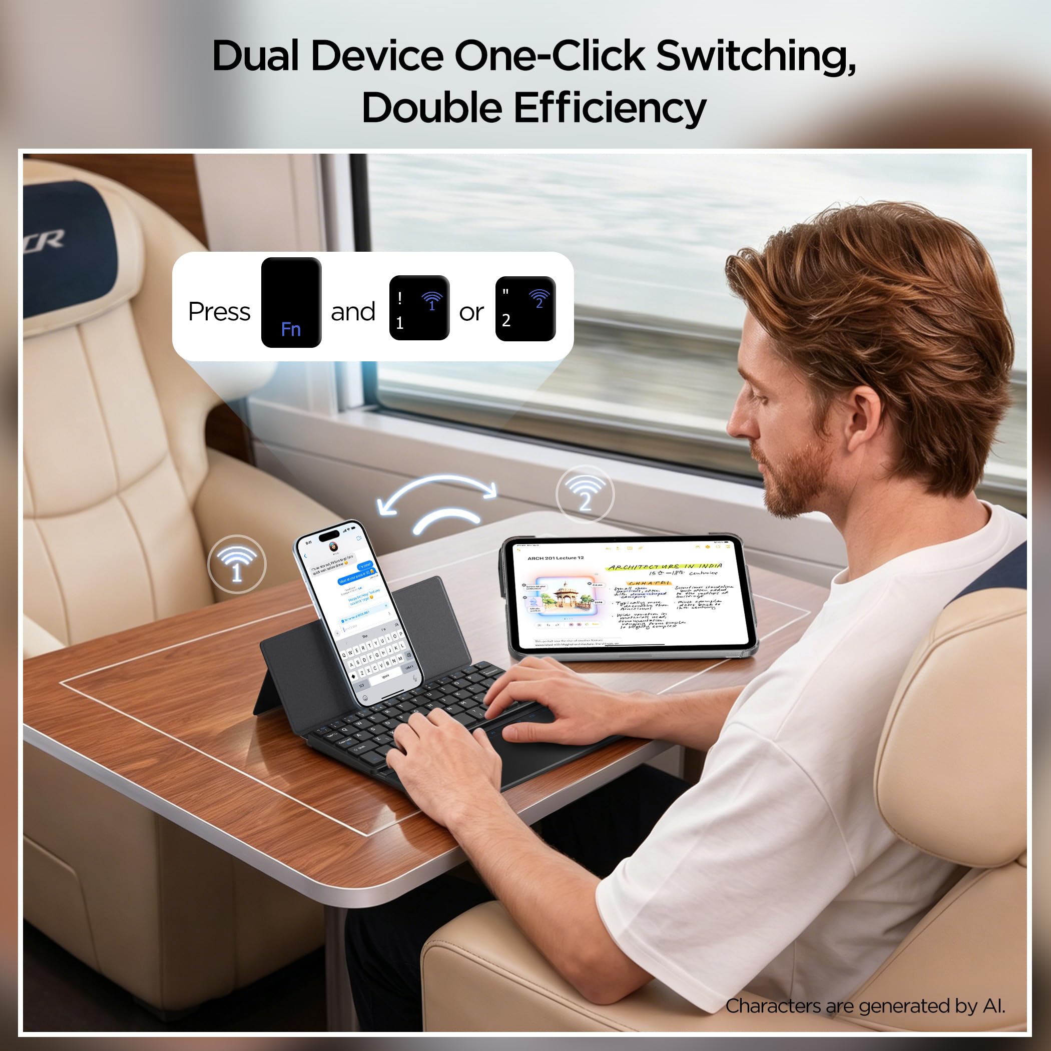 CACOE Dual-Channel Bluetooth MiniKeyboard with Touchpad for Mobile Phones