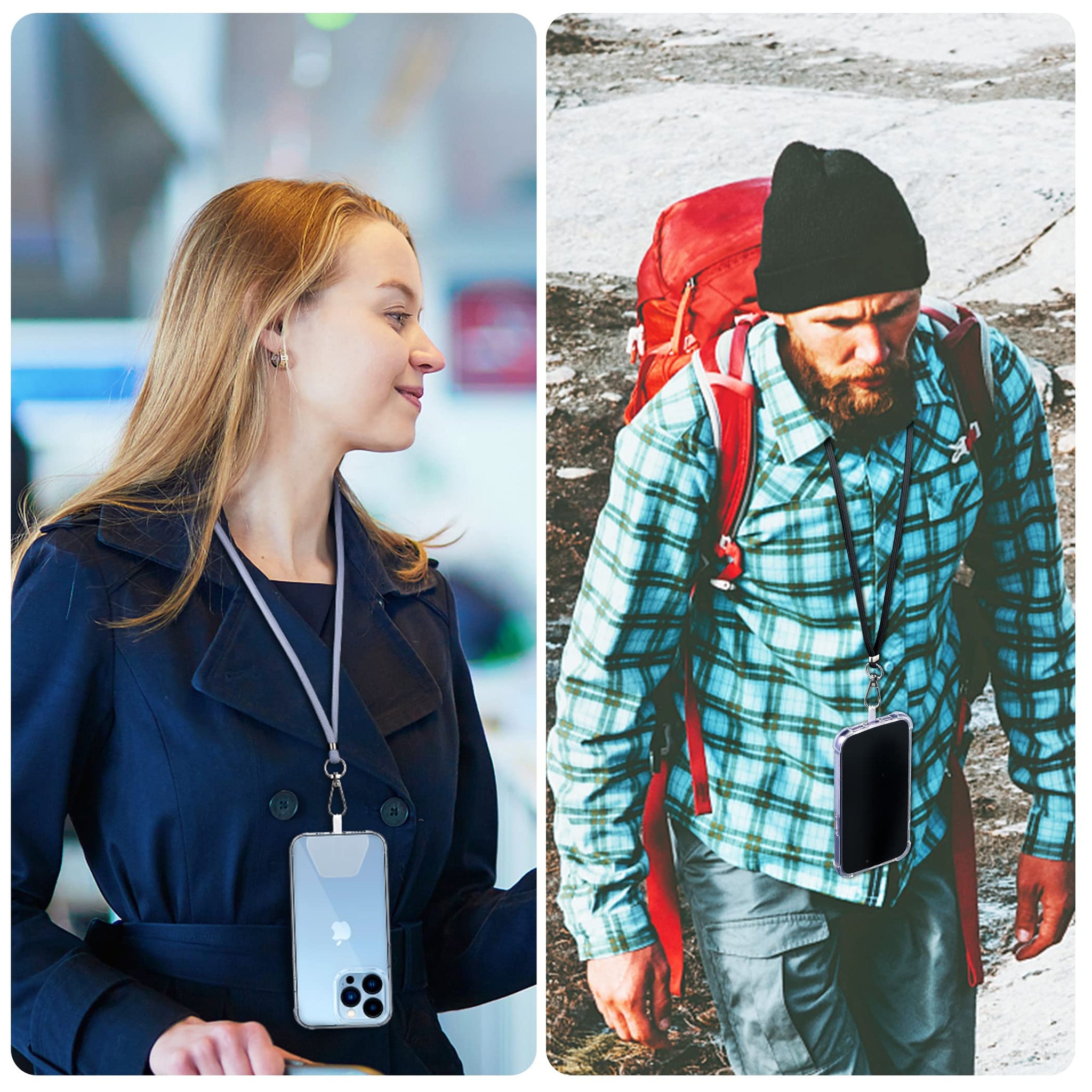 CACOE Phone Lanyard-2 PCS Adjustable Neck Strap,Universal Crossbody Multifuctional Cell Phone Lanyards Compatible with Most Smartphones(Black+Light Blue)