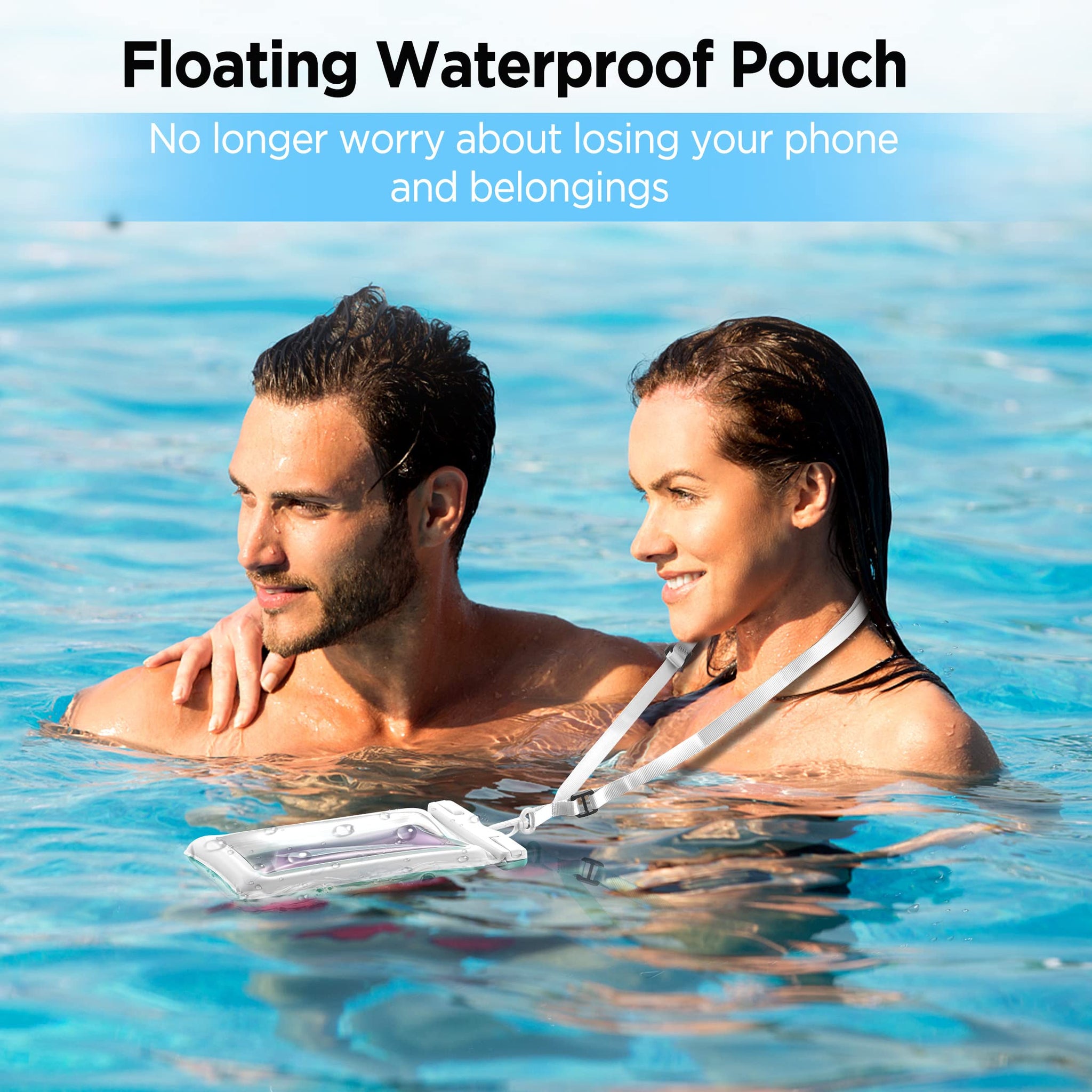 CACOE [Floatable] Floating Universal Waterproof Phone case 2 Pack-Up to 7.0",Phone Pouch with Adjustable Neck Lanyard,IPX8 Cellphone Dry Bags for Vacation Water Activities（Black+White）