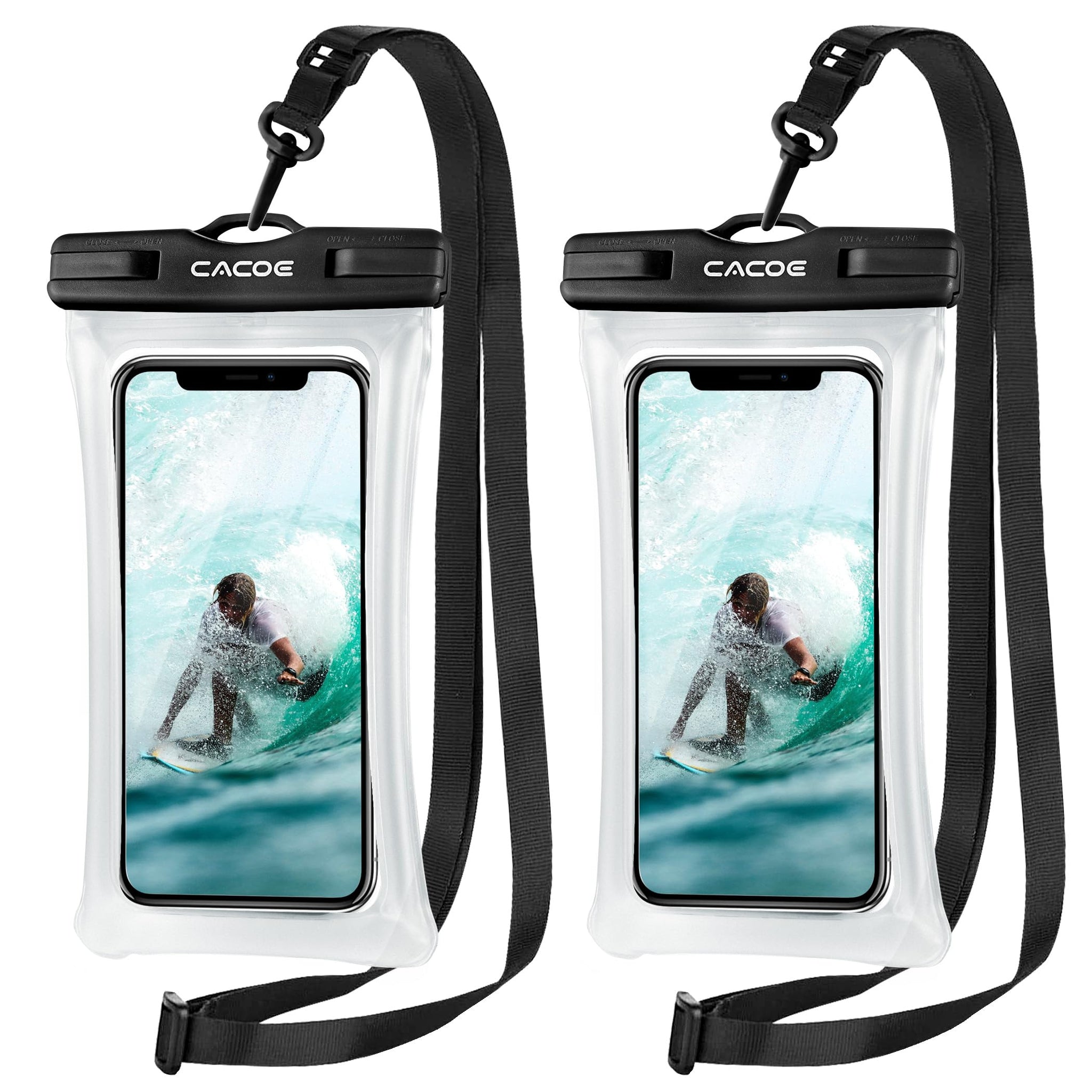 CACOE [Floatable] Floating Universal Waterproof Phone case 2 Pcs-Up to 7.0",Phone Pouch with Adjustable Neck Lanyard,IPX8 Cellphone Dry Bags for Vacation Water Activities（Black+Black-#2）