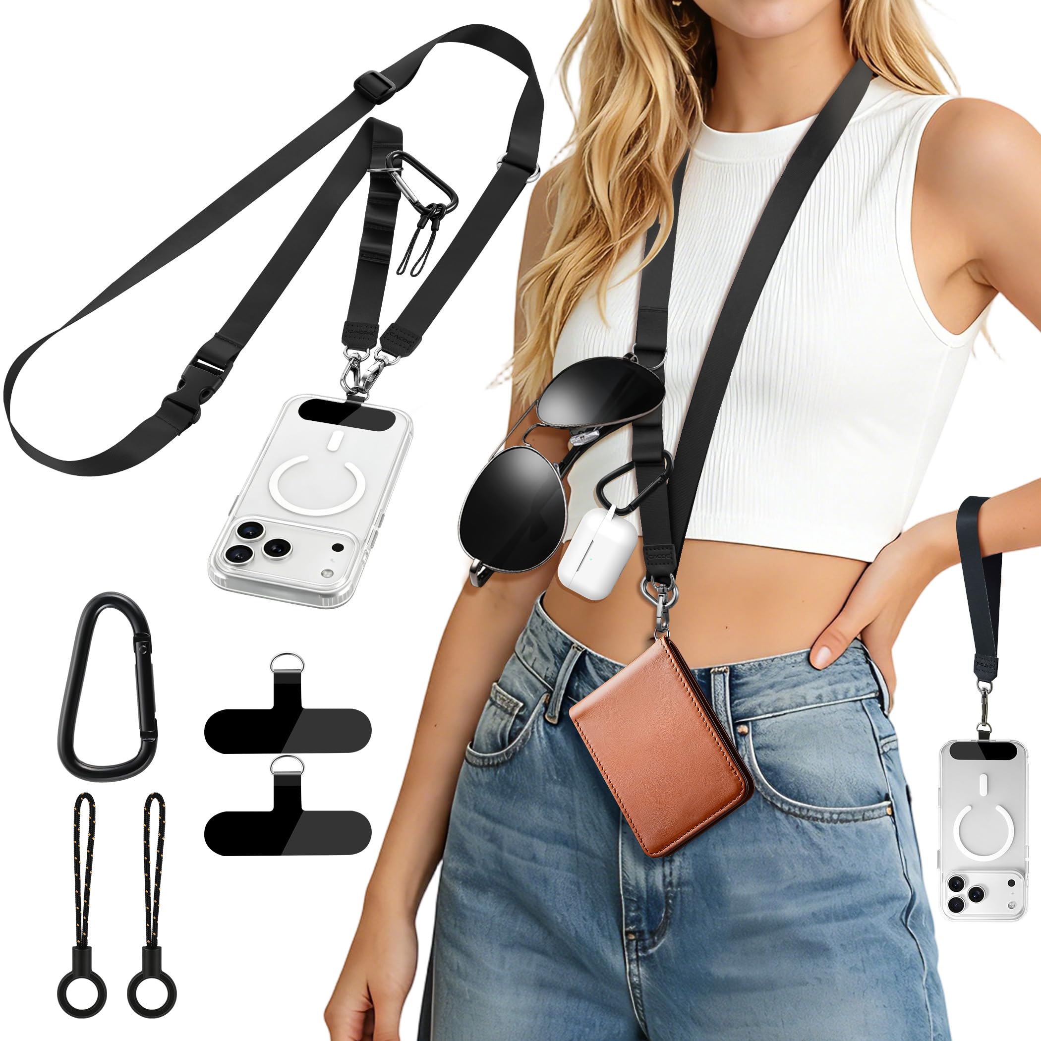 CACOE 3-in-1 Phone Lanyard Adjustable Crossbody Neck Strap for Smartphones