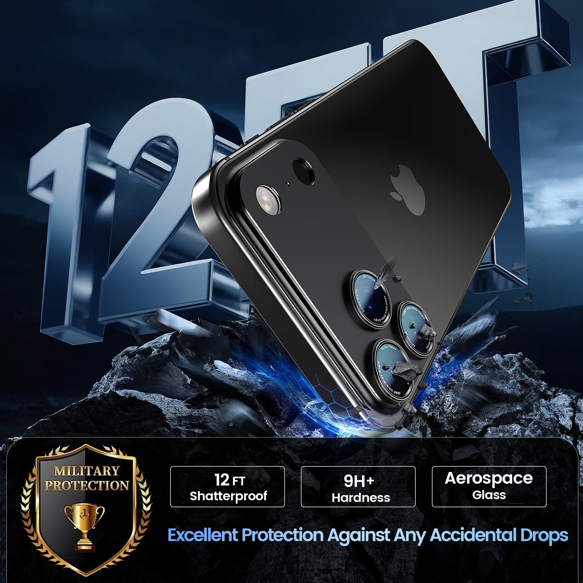 CACOE for iPhone 17 Pro Max Camera Lens Protector - Metal Frame Tempered Glass Cover, [Anti-Scratch] [Drop-Proof][Strong-Adhesion] Camera Screen Cover(Carbon Black)