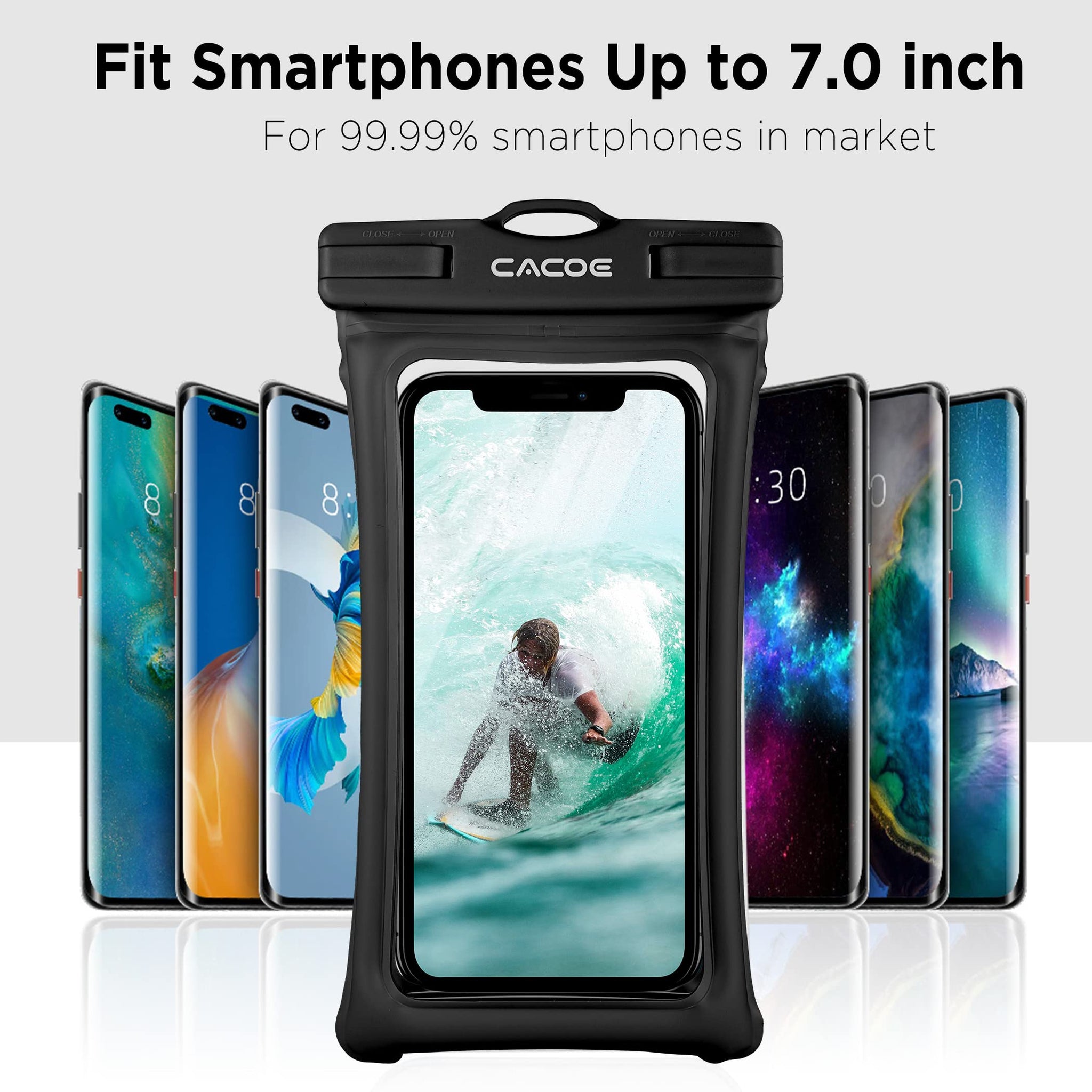CACOE [Floatable] Floating Universal Waterproof Phone case 2 Pack-Up to 7.0",Phone Pouch with Adjustable Neck Lanyard,IPX8 Cellphone Dry Bags for Beach Pool Swimming（Black+Black）