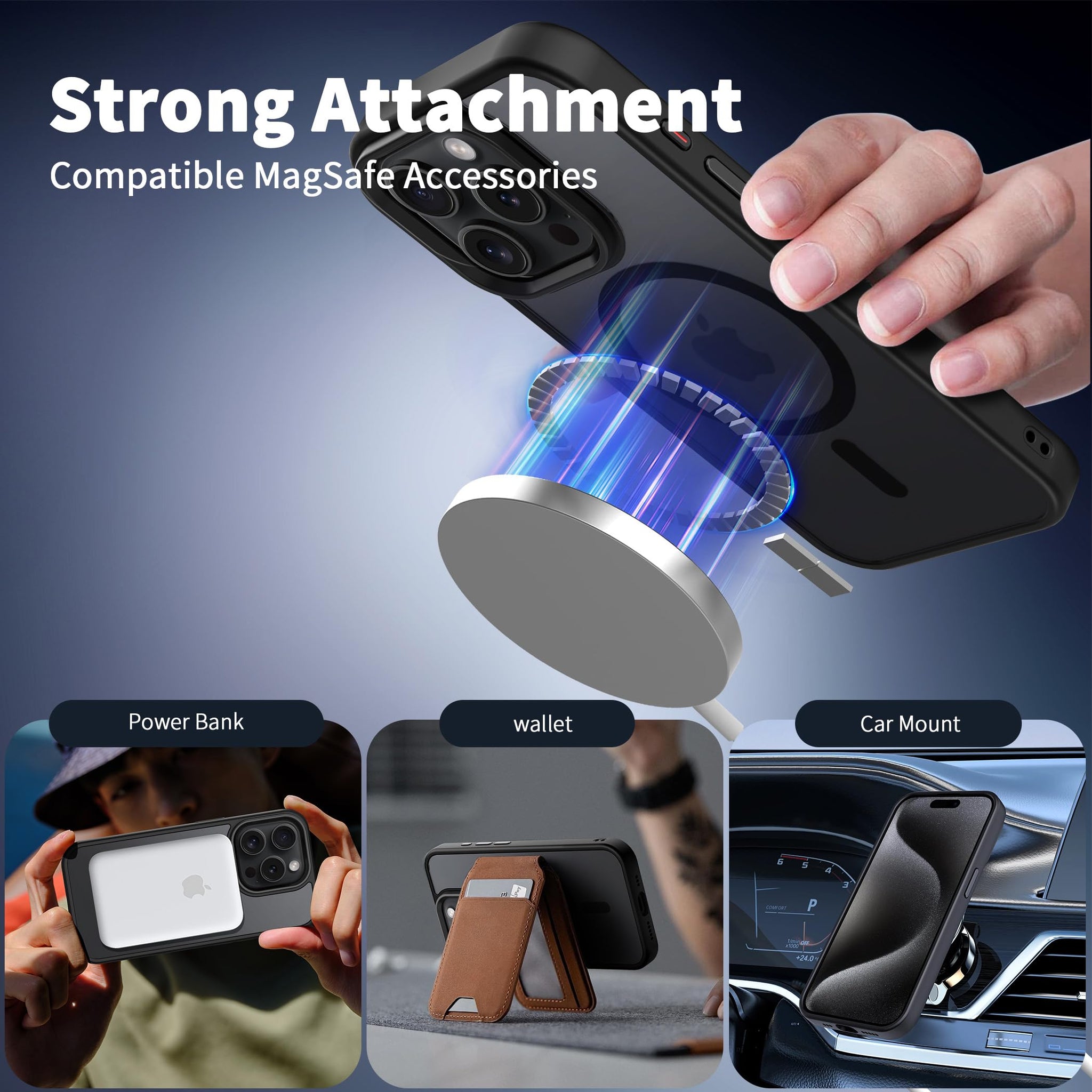 CACOE Magnetic Case for iPhone 15 Pro Max 2023 6.7 inch-Compatible with MagSafe & Magnetic Car Phone Mount,Anti-Fingerprint TPU Thin Phone Cases Cover Protective Shockproof Matte Black