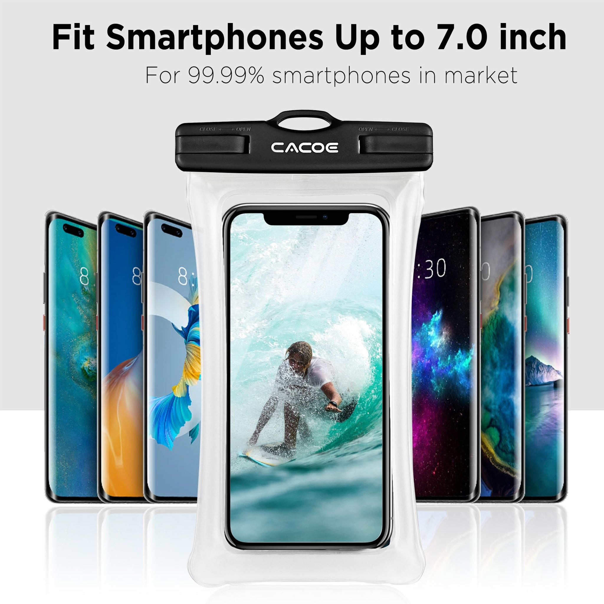 CACOE [Floatable] Floating Universal Waterproof Phone case 2 Pcs-Up to 7.0",Phone Pouch with Adjustable Neck Lanyard,IPX8 Cellphone Dry Bags for Vacation Water Activities（Black+Black-#2）