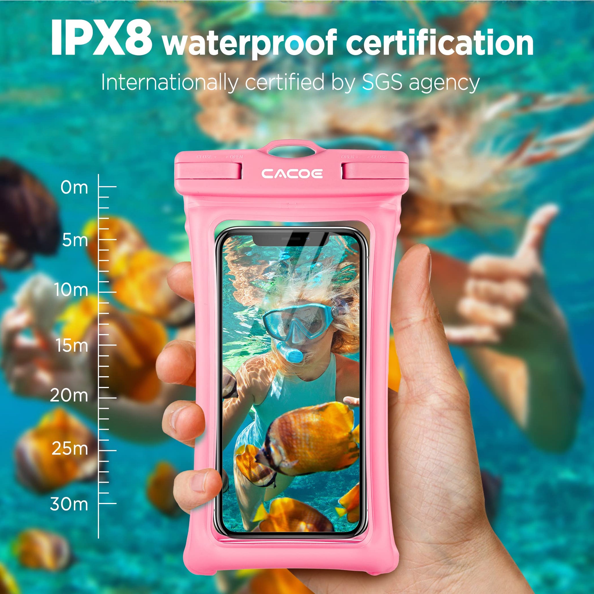 CACOE [Floatable] Floating Universal Waterproof Phone case 2 Pack-Up to 7.0",Phone Pouch with Adjustable Neck Lanyard,IPX8 Cellphone Dry Bags for Vacation Water Activities（Black+Pink）