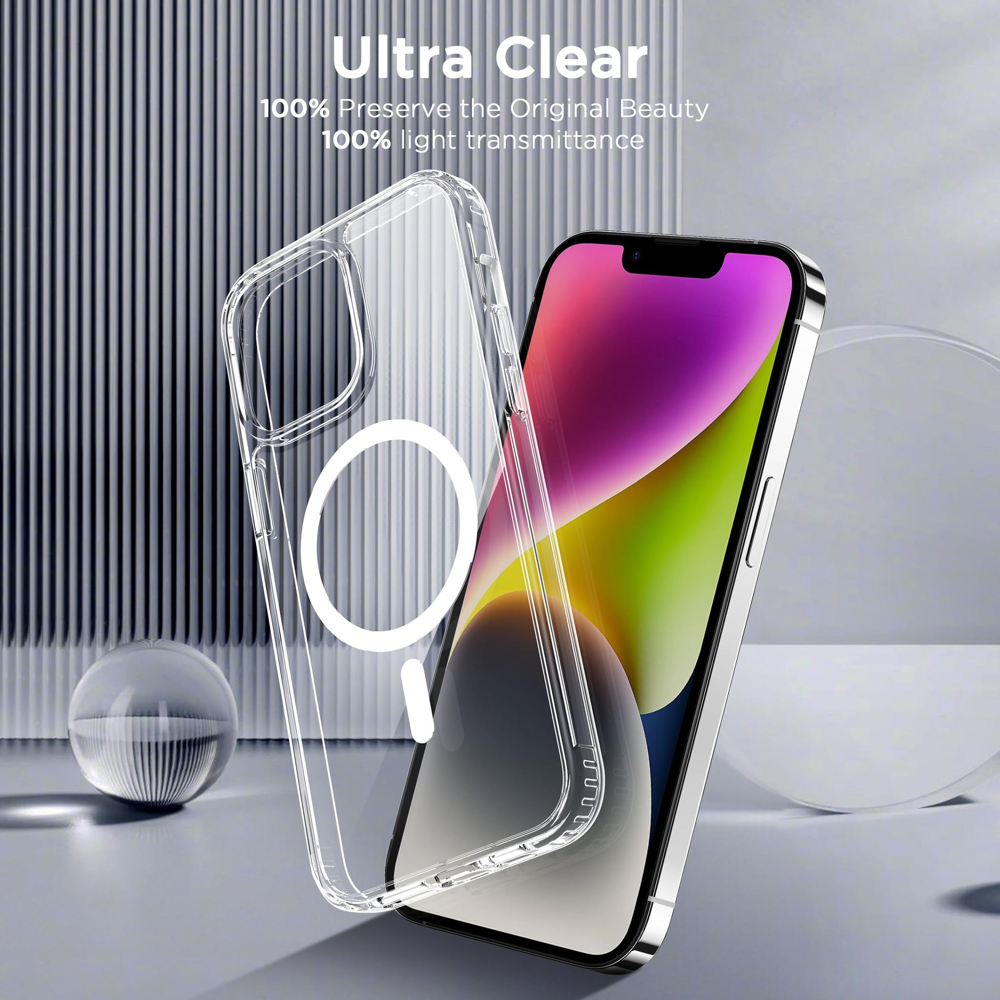 CACOE Magnetic Case for iPhone 13 & iPhone 14 6.1 inch-Compatible with MagSafe & Magnetic Car Phone Mount,Not Yellowing Anti-Scratch (Clear)