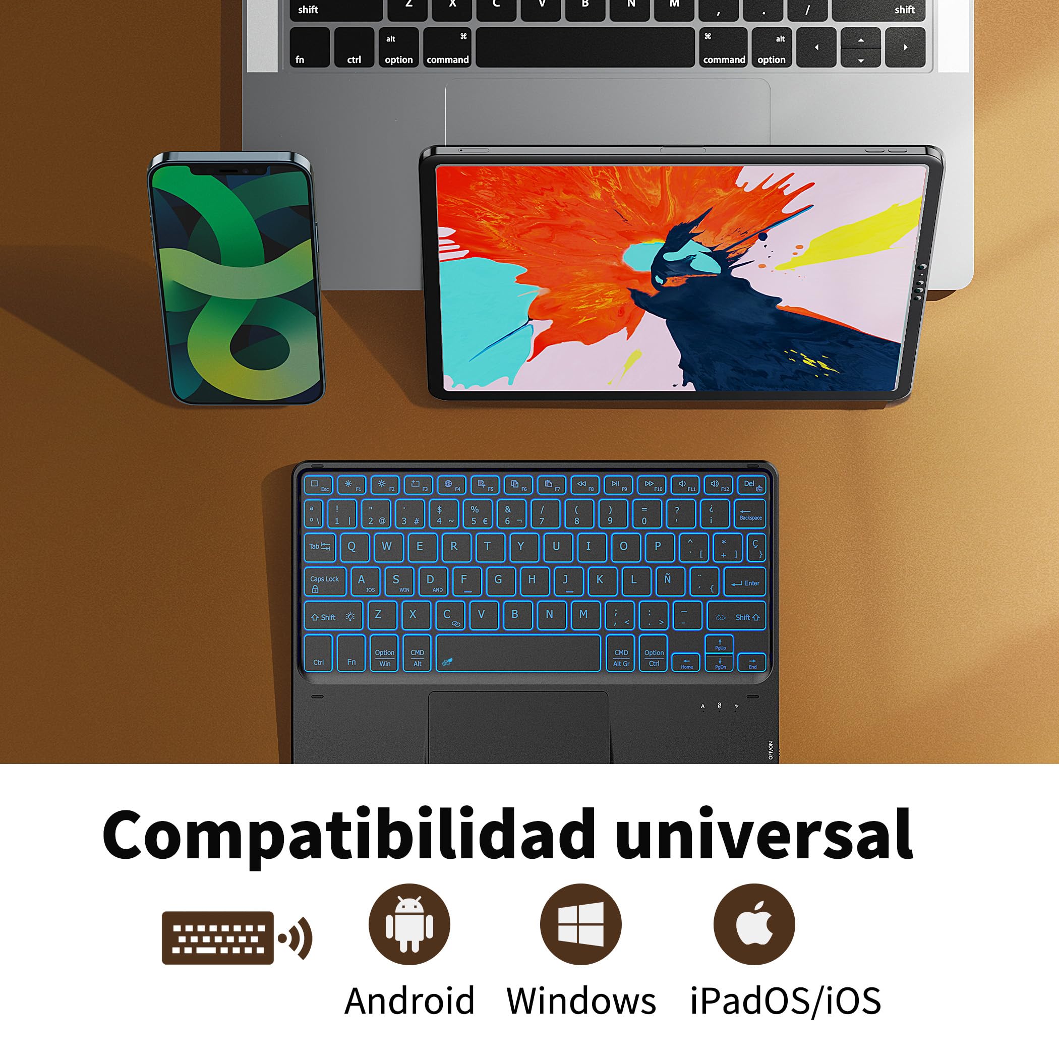 CACOE Teclado Bluetooth para iPad con Touchpad, Retroiluminado, Negro