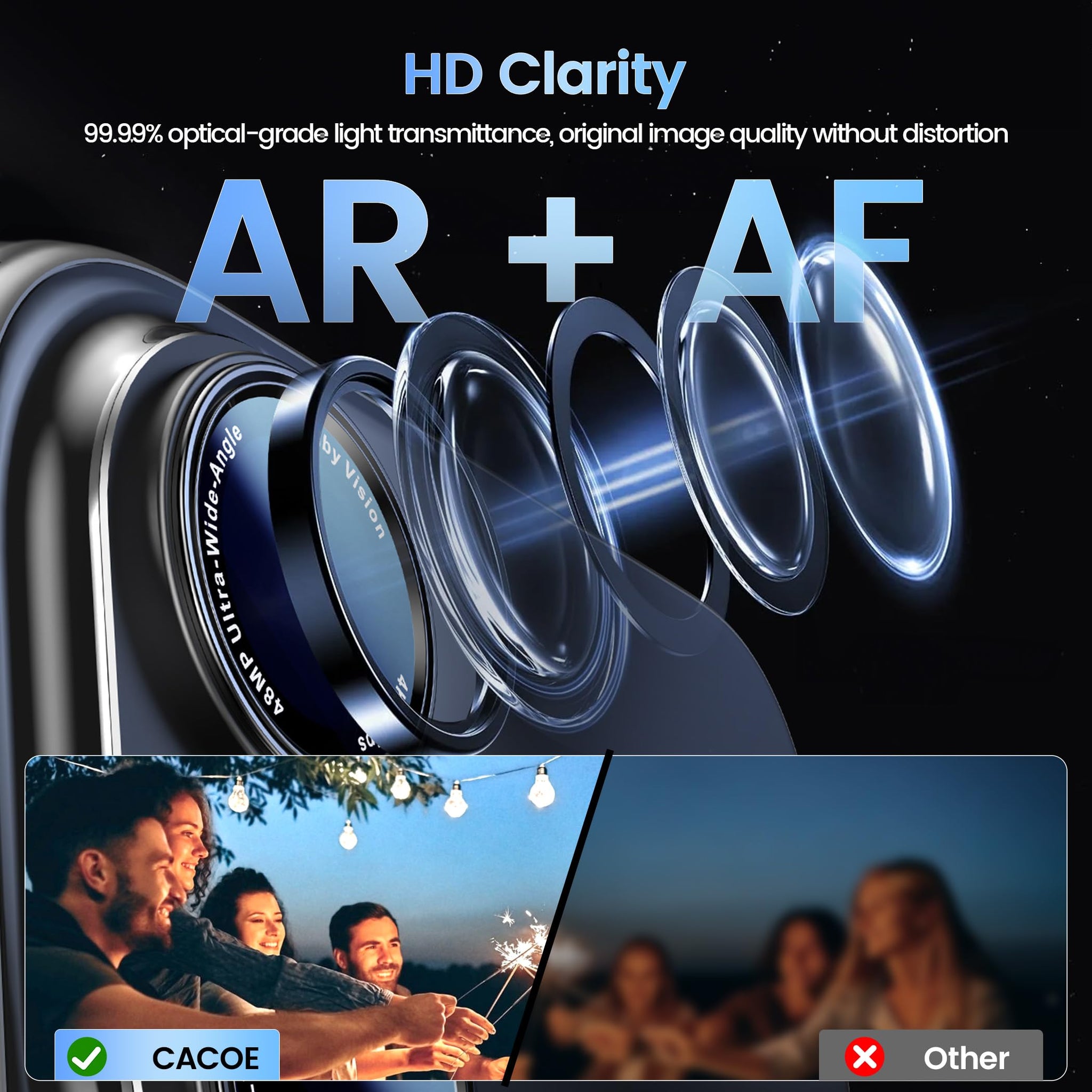 CACOE for iPhone 16/16 Plus/17 Camera Lens Protector - Metal Frame Tempered Glass Cover, [Anti-Scratch] [Drop-Proof][Strong-Adhesion] Camera Screen Cover (Black)