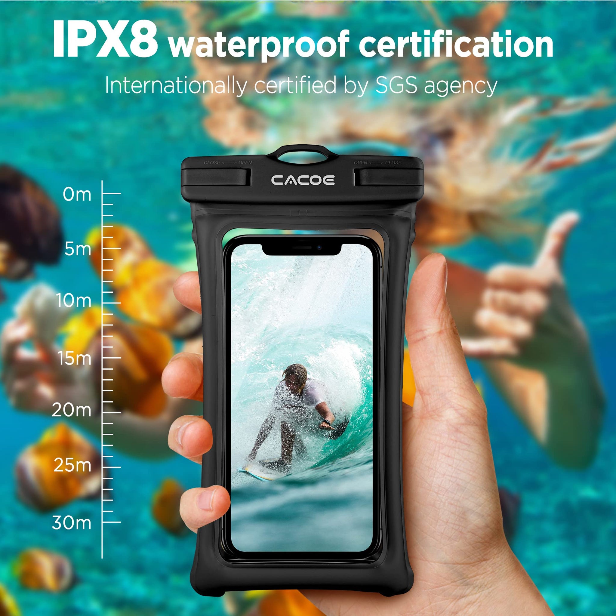 CACOE [Floatable] Floating Universal Waterproof Phone case 2 Pack-Up to 7.0",Phone Pouch with Adjustable Neck Lanyard,IPX8 Cellphone Dry Bags for Beach Pool Swimming（Black+Black）