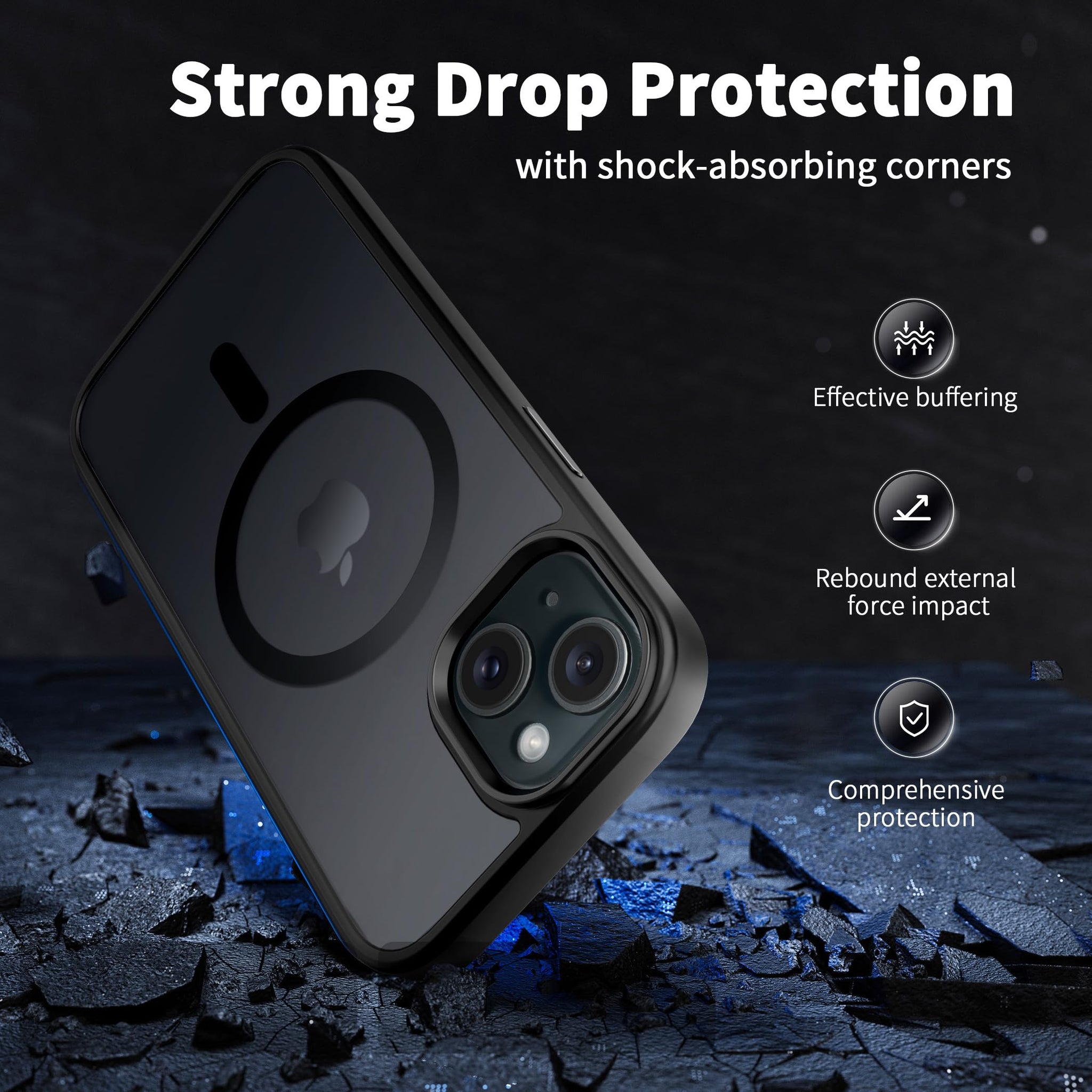 CACOE Magnetic Case for iPhone 15 2023 6.1 inch-Compatible with MagSafe & Magnetic Car Phone Mount,Anti-Fingerprint TPU Thin Phone Cases Cover Protective Shockproof (Matte Black)