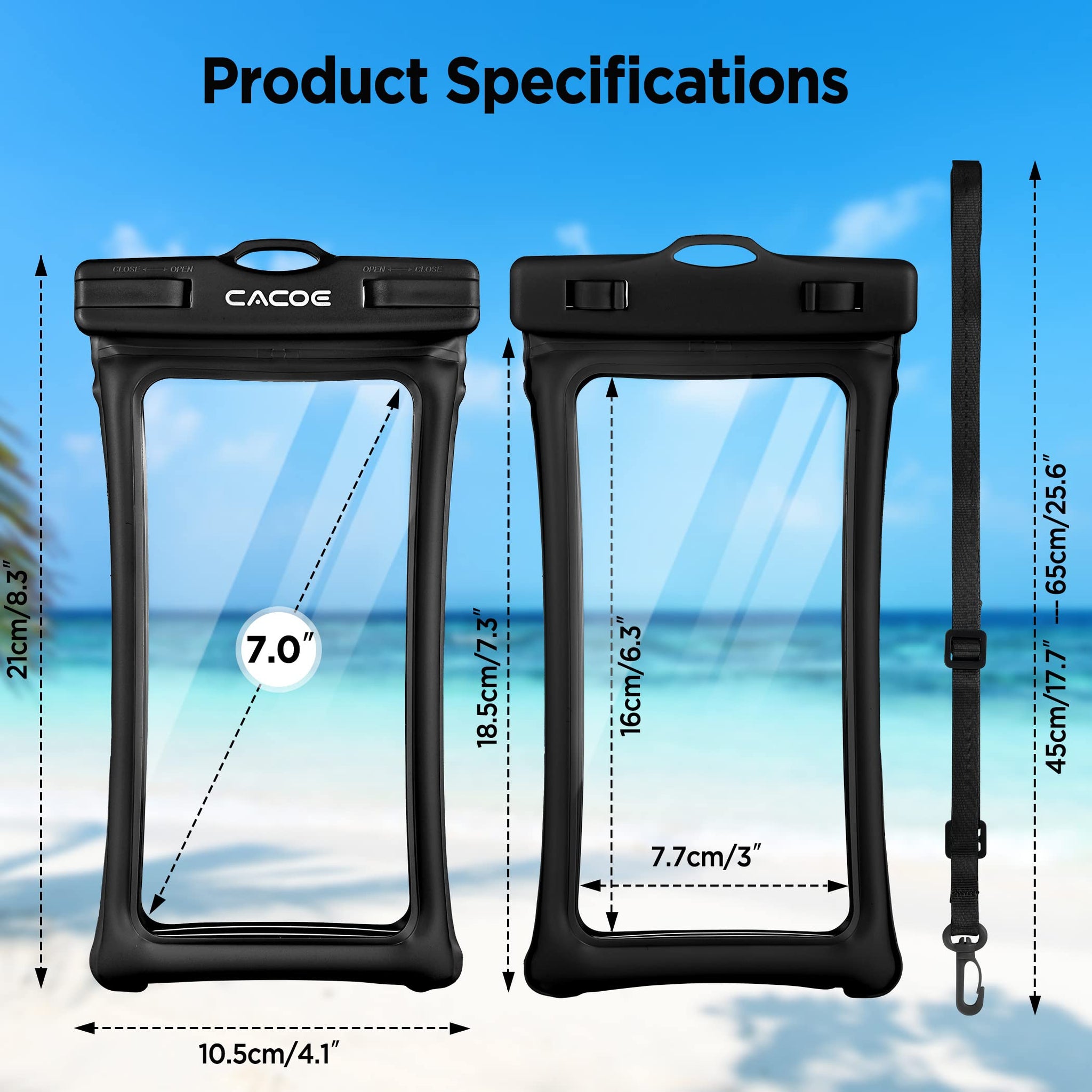 CACOE [Floatable] Floating Universal Waterproof Phone case 2 Pack-Up to 7.0",Phone Pouch with Adjustable Neck Lanyard,IPX8 Cellphone Dry Bags for Vacation Water Activities（Black+Pink）