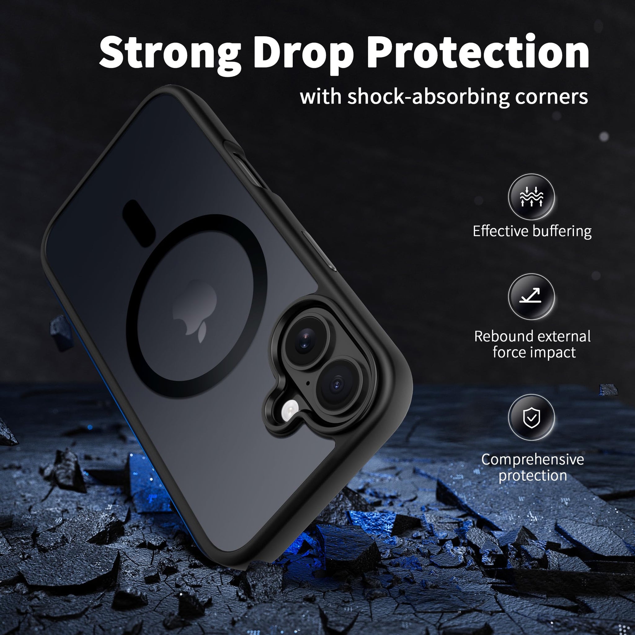CACOE Magnetic Case for iPhone 16 6.1 inch, Compatible with MagSafe, Thin Slim Fit Anti-Fingerprint Shockproof Bumper TPU Protective Cover for Women Men Girls(Matte Black)
