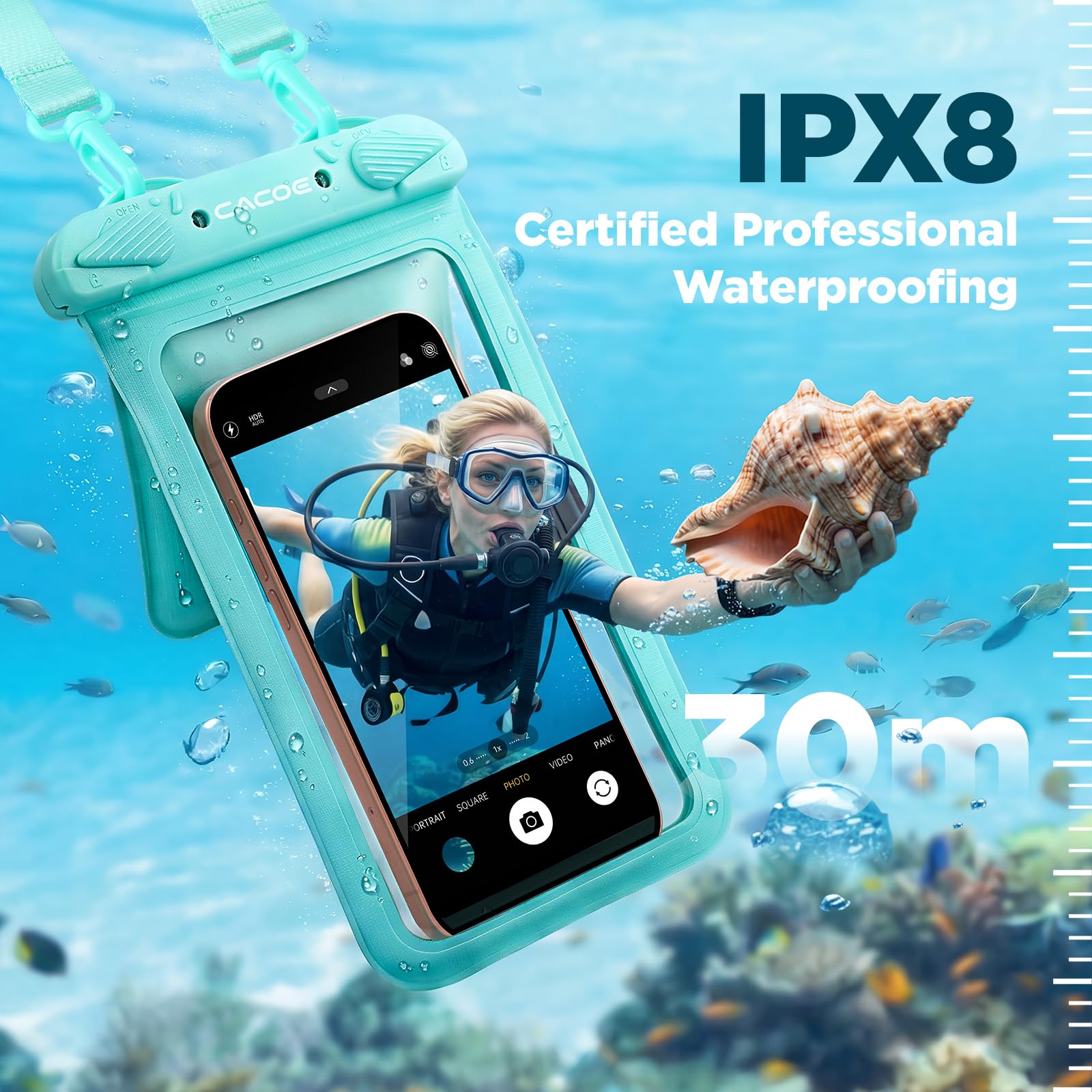 CACOE Waterproof Phone Pouch 2 Pack Up to 8.8", Double Bag, Black+Green