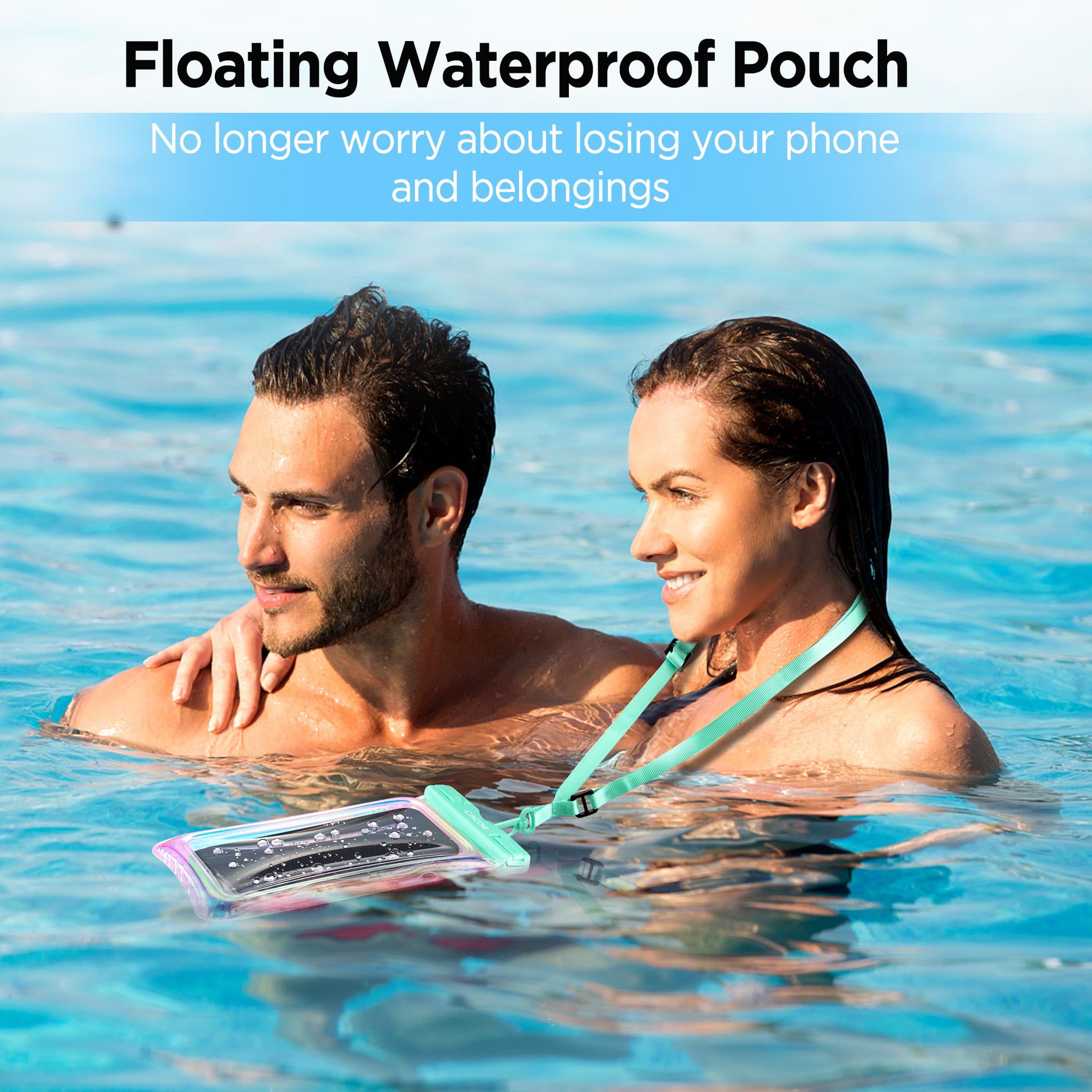 CACOE Universal Waterproof Phone case 2 Pcs-Up to 7.0",Phone Pouch with Adjustable Neck Lanyard,IPX8 Cellphone Dry Bags for Beach Pool Swimming (Iridescence, Up to 7.0"-Floatable)