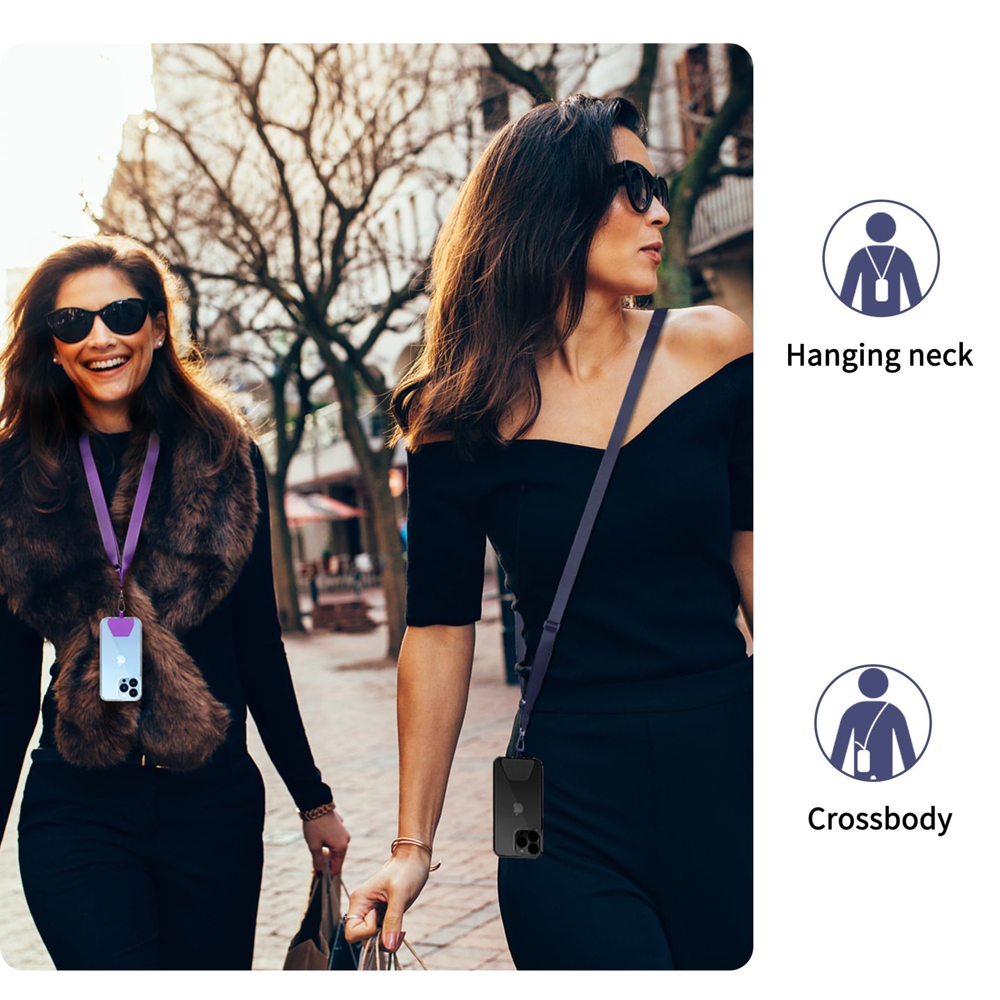 CACOE Phone Lanyard 2 Pcs Lengthened Adjustable Neck Strap,Multifuctional Patch Cell Phone Lanyards Compatible with Most Smartphones(Blue+Purple)