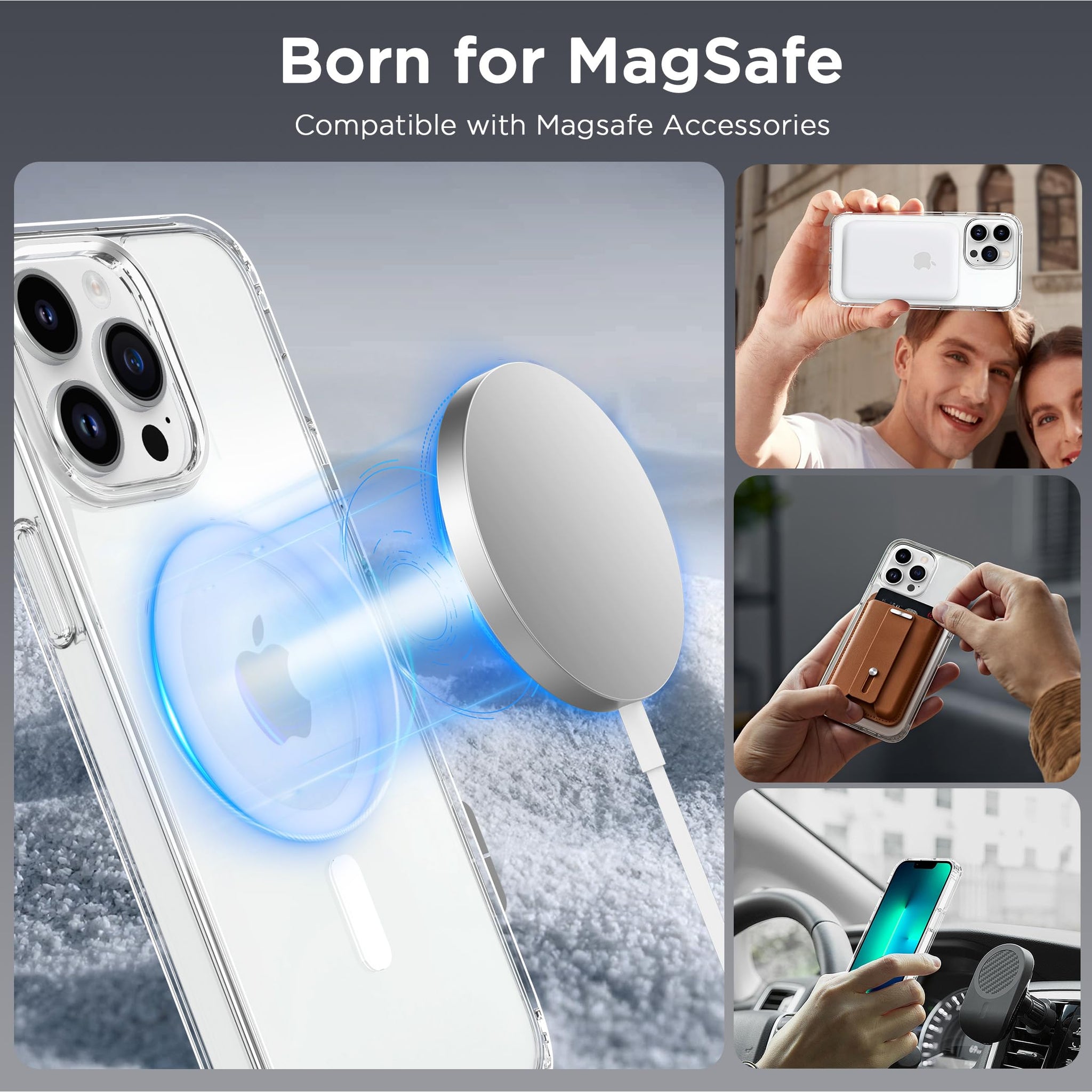 CACOE Magnetic Case for iPhone 13 Pro Max 6.7 inch-Compatible with MagSafe & Magnetic Car Phone Mount,Not Yellowing Anti-Scratch (Clear)