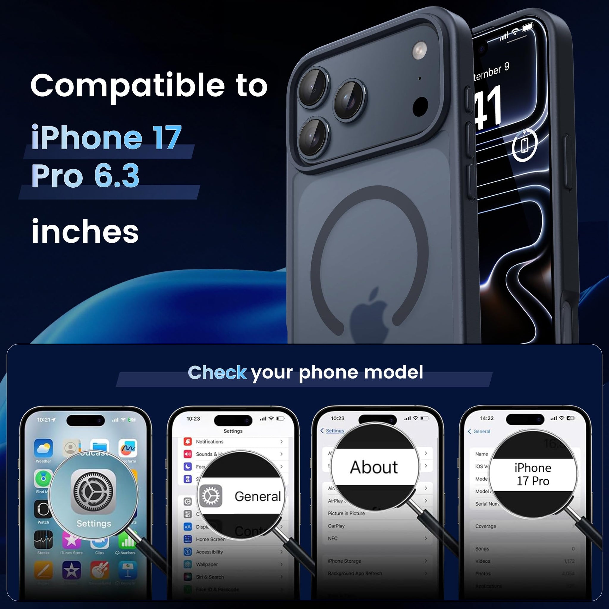 CACOE Magnetic Case for iPhone 17 Pro 6.3 inch-Compatible with MagSafe & Magnetic Car Phone Mount,Anti-Fingerprint TPU Thin Phone Cases Cover Protective Shockproof (Matte Black)