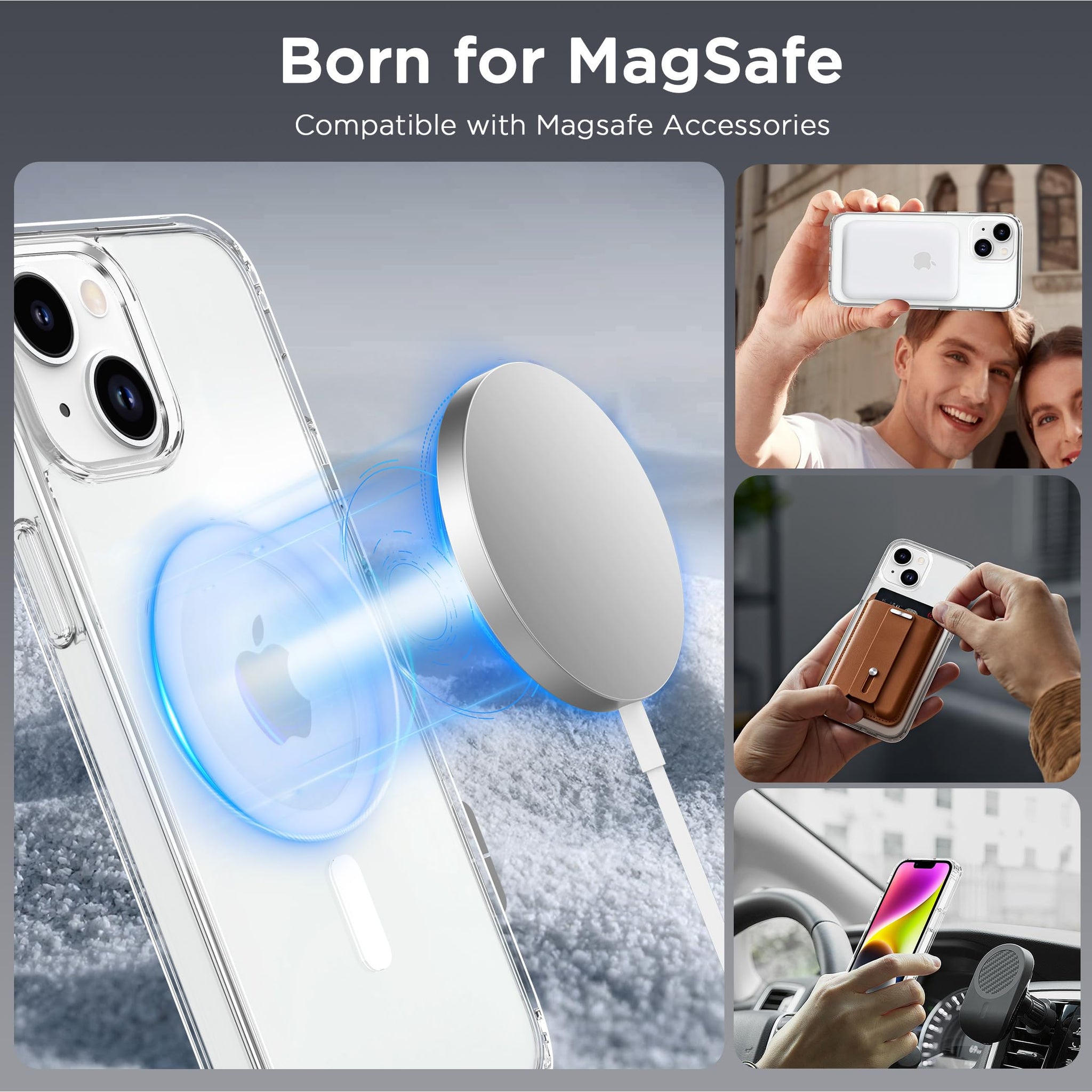 CACOE Magnetic Case for iPhone 13 & iPhone 14 6.1 inch-Compatible with MagSafe & Magnetic Car Phone Mount,Not Yellowing Anti-Scratch (Clear)