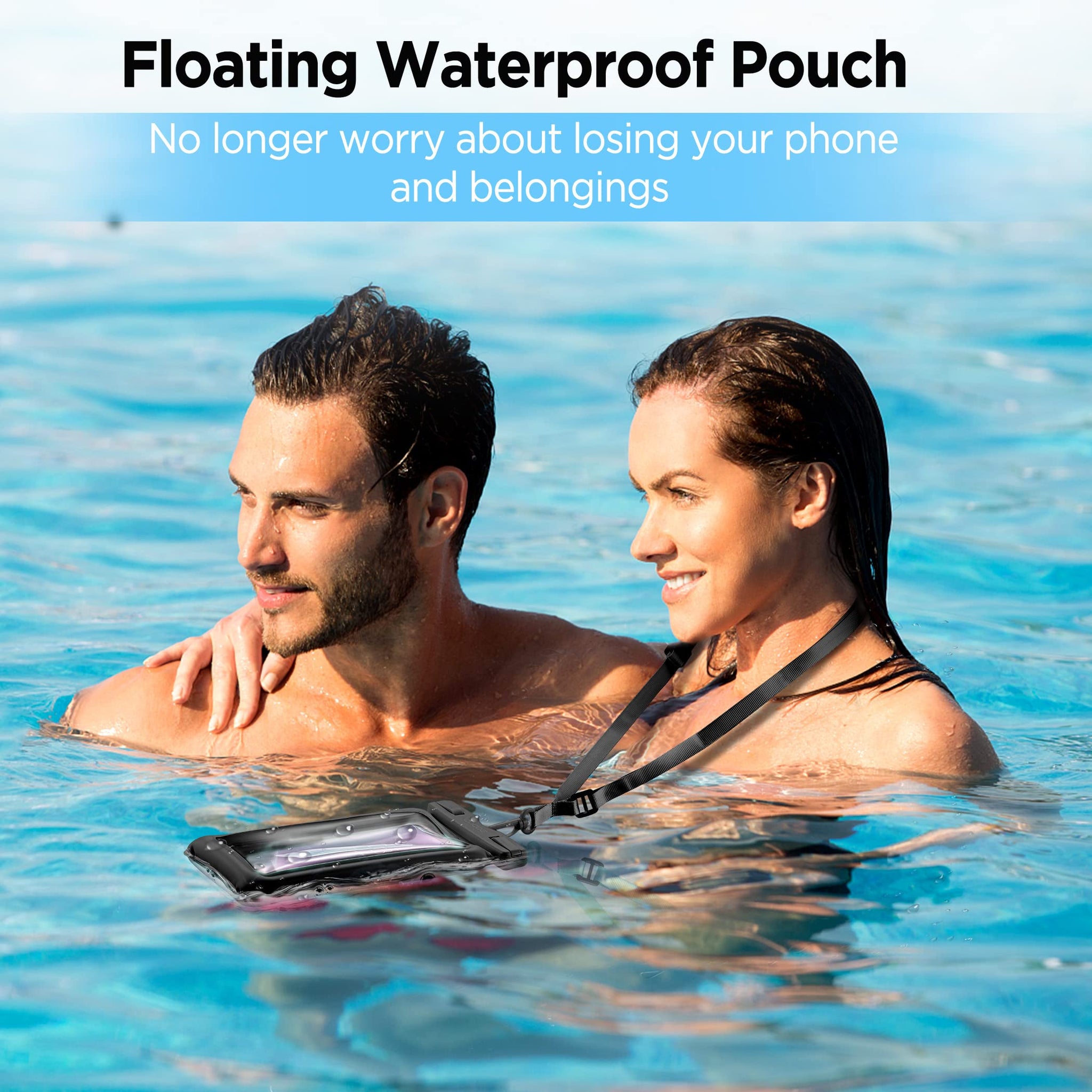 CACOE [Floatable] Floating Universal Waterproof Phone case 2 Pack-Up to 7.0",Phone Pouch with Adjustable Neck Lanyard,IPX8 Cellphone Dry Bags for Beach Pool Swimming（Black+Black）