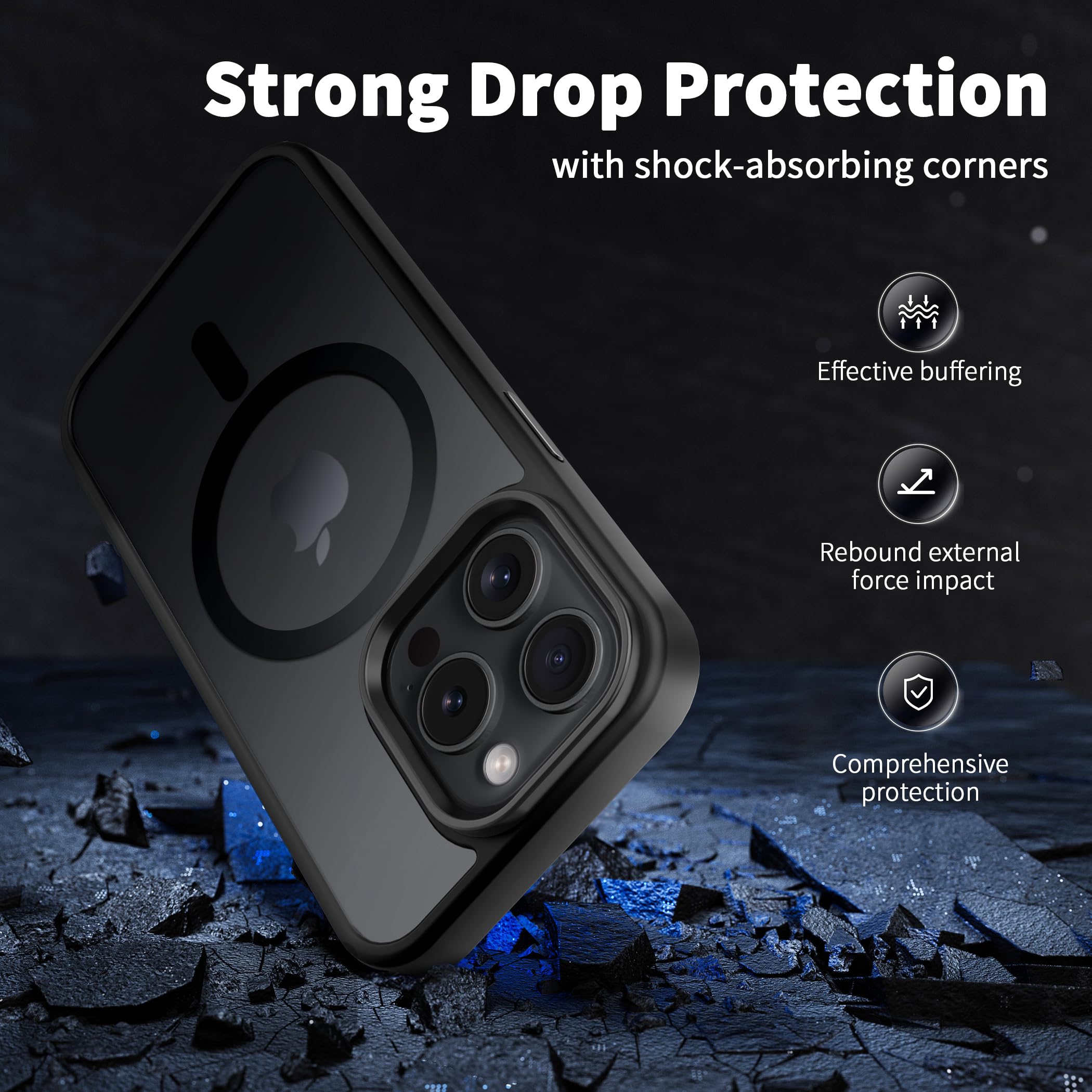 CACOE Magnetic Case for iPhone 15 Pro Max 2023 6.7 inch-Compatible with MagSafe & Magnetic Car Phone Mount,Anti-Fingerprint TPU Thin Phone Cases Cover Protective Shockproof Matte Black
