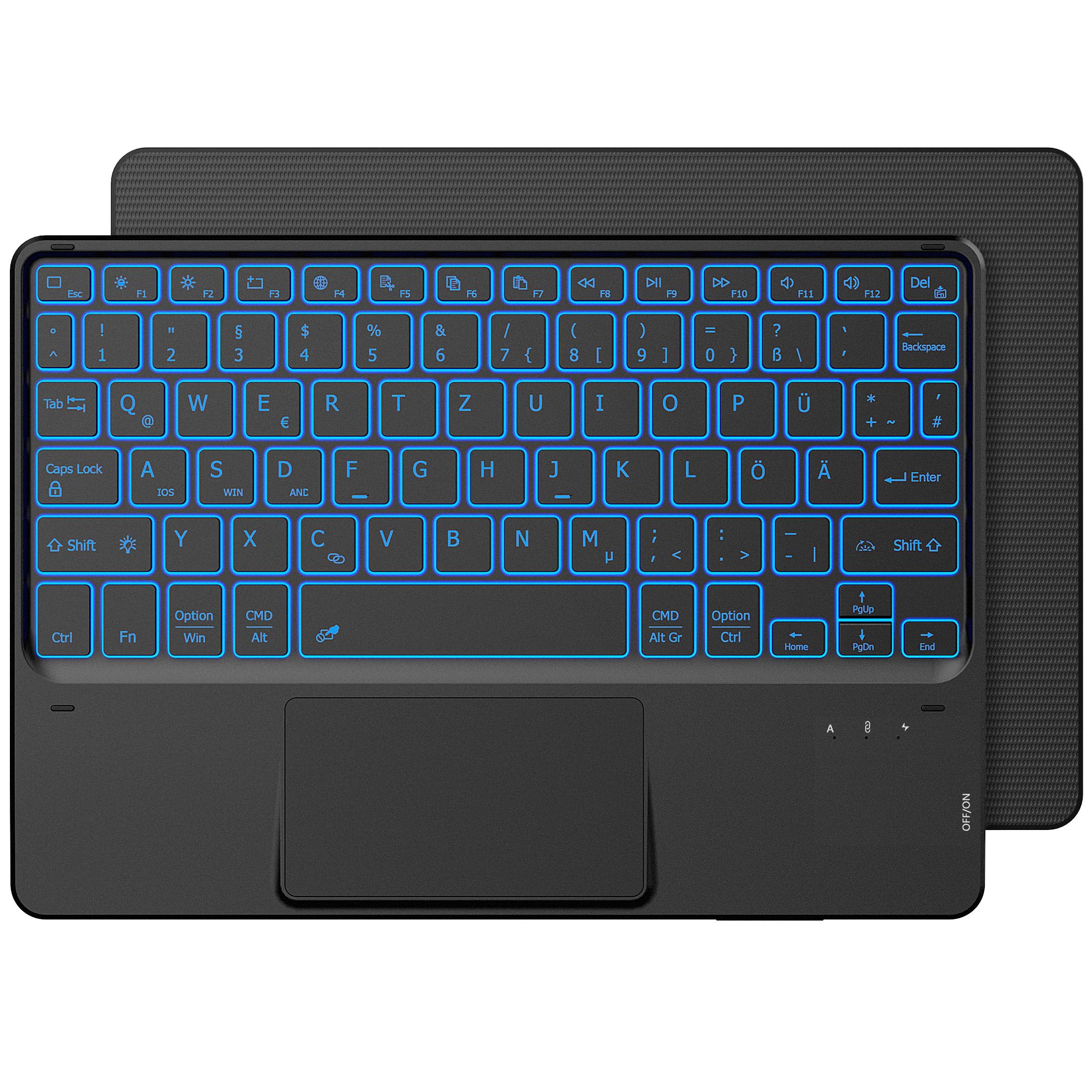 CACOE Tastatur mit Touchpad, Tastatur Kabellose mit 7 Farben Beleuchtete kompatibel mit iPad, Android Tablet, Windows, 10 Zoll Schwarz
