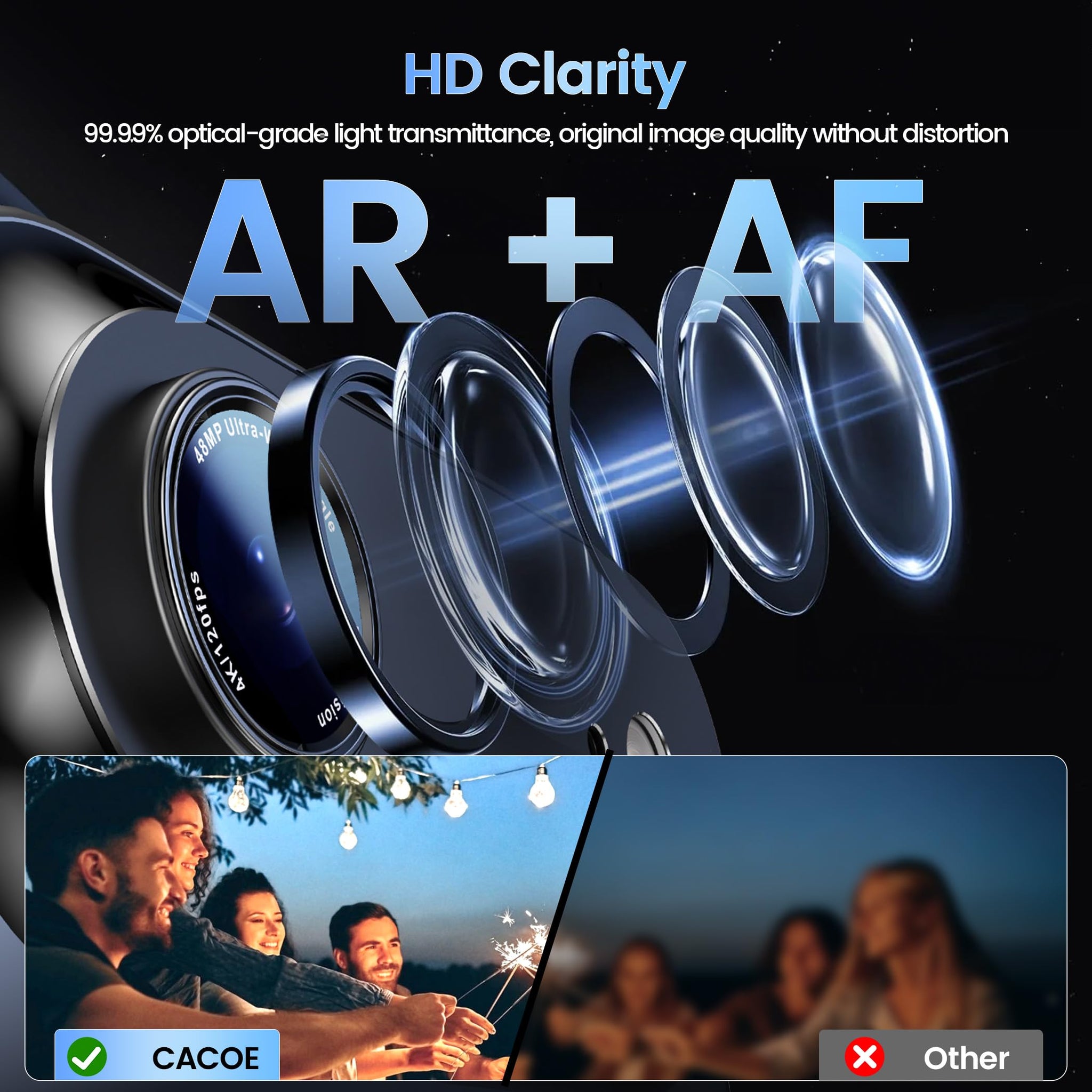 CACOE for iPhone Air Camera Lens Protector - Metal Frame Tempered Glass Cover, [Anti-Scratch] [Drop-Proof][Strong-Adhesion] Camera Screen Cover(Dark Black)