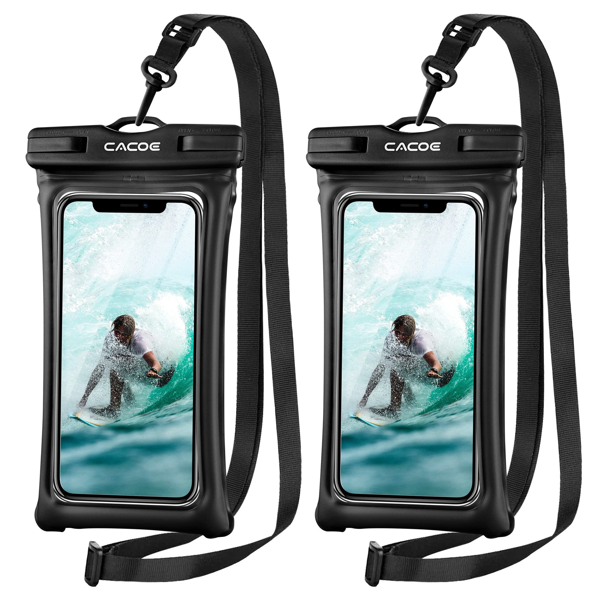CACOE [Floatable] Floating Universal Waterproof Phone case 2 Pack-Up to 7.0",Phone Pouch with Adjustable Neck Lanyard,IPX8 Cellphone Dry Bags for Beach Pool Swimming（Black+Black）