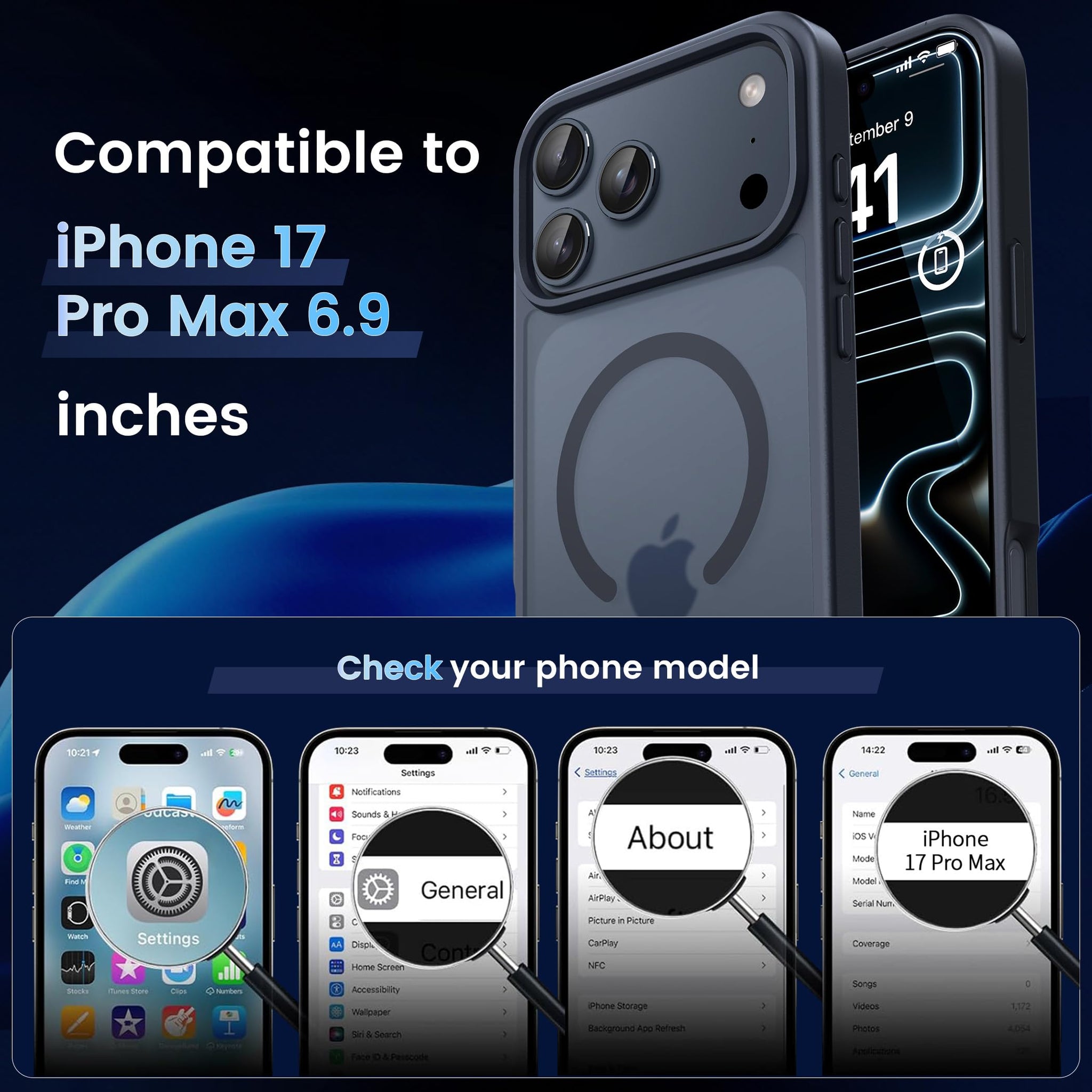 CACOE Magnetic Case for iPhone 17 Pro Max 6.9 inch-Compatible with MagSafe & Magnetic Car Phone Mount,Anti-Fingerprint TPU Thin Phone Cases Cover Protective Shockproof (Matte Black)