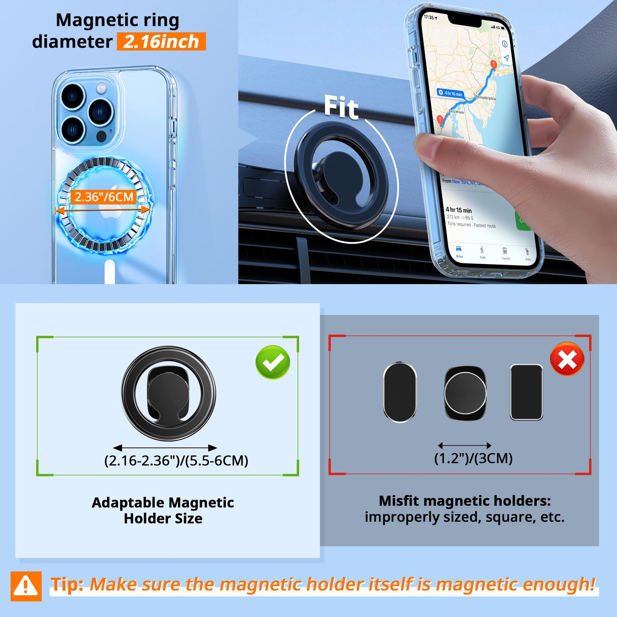 CACOE Magnetic Case for iPhone 13 Pro 6.1 inch-Compatible with MagSafe & Magnetic Car Phone Mount,Not Yellowing Anti-Scratch (Clear)