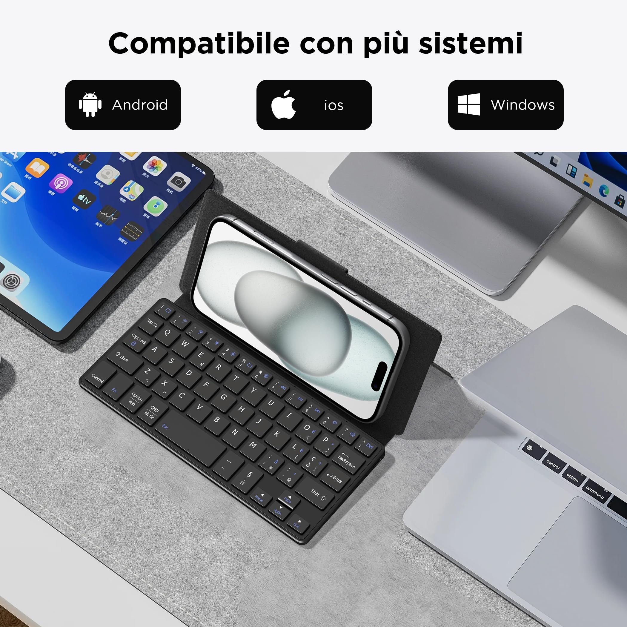 CACOE Tastiera Bluetooth con Supporto, Mini Portatile Super Leggero