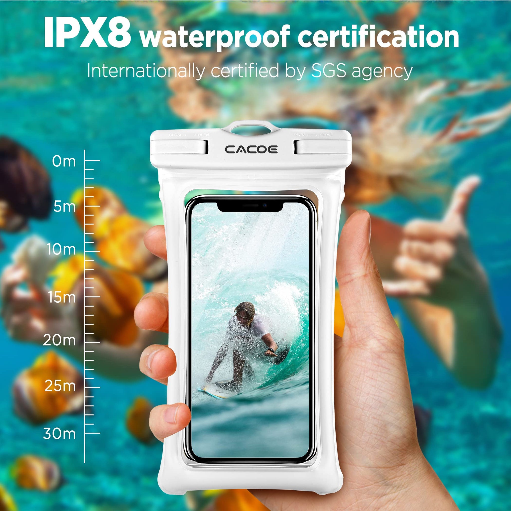 CACOE [Floatable] Floating Universal Waterproof Phone case 2 Pack-Up to 7.0",Phone Pouch with Adjustable Neck Lanyard,IPX8 Cellphone Dry Bags for Vacation Water Activities（Black+White）