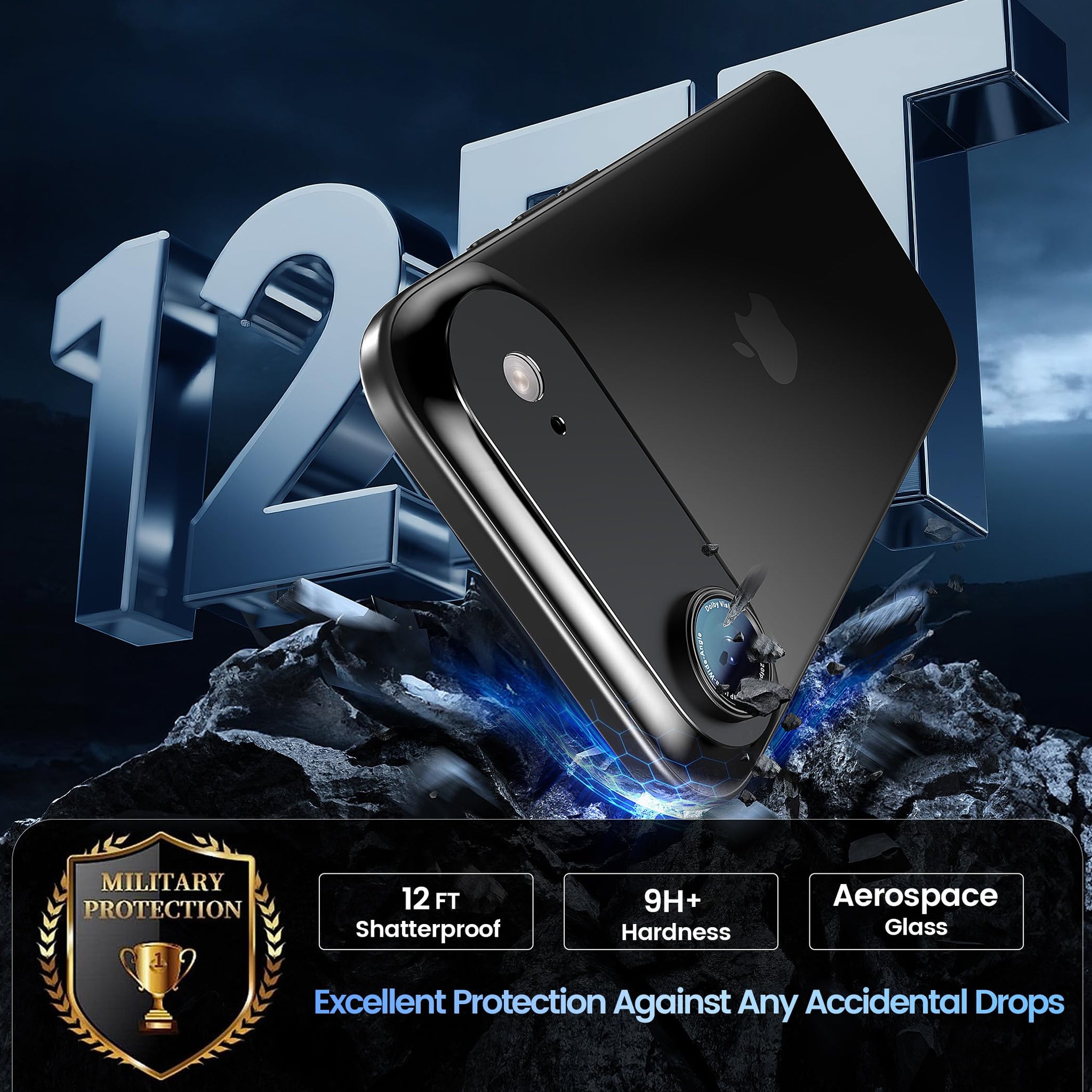 CACOE for iPhone Air Camera Lens Protector - Metal Frame Tempered Glass Cover, [Anti-Scratch] [Drop-Proof][Strong-Adhesion] Camera Screen Cover(Dark Black)