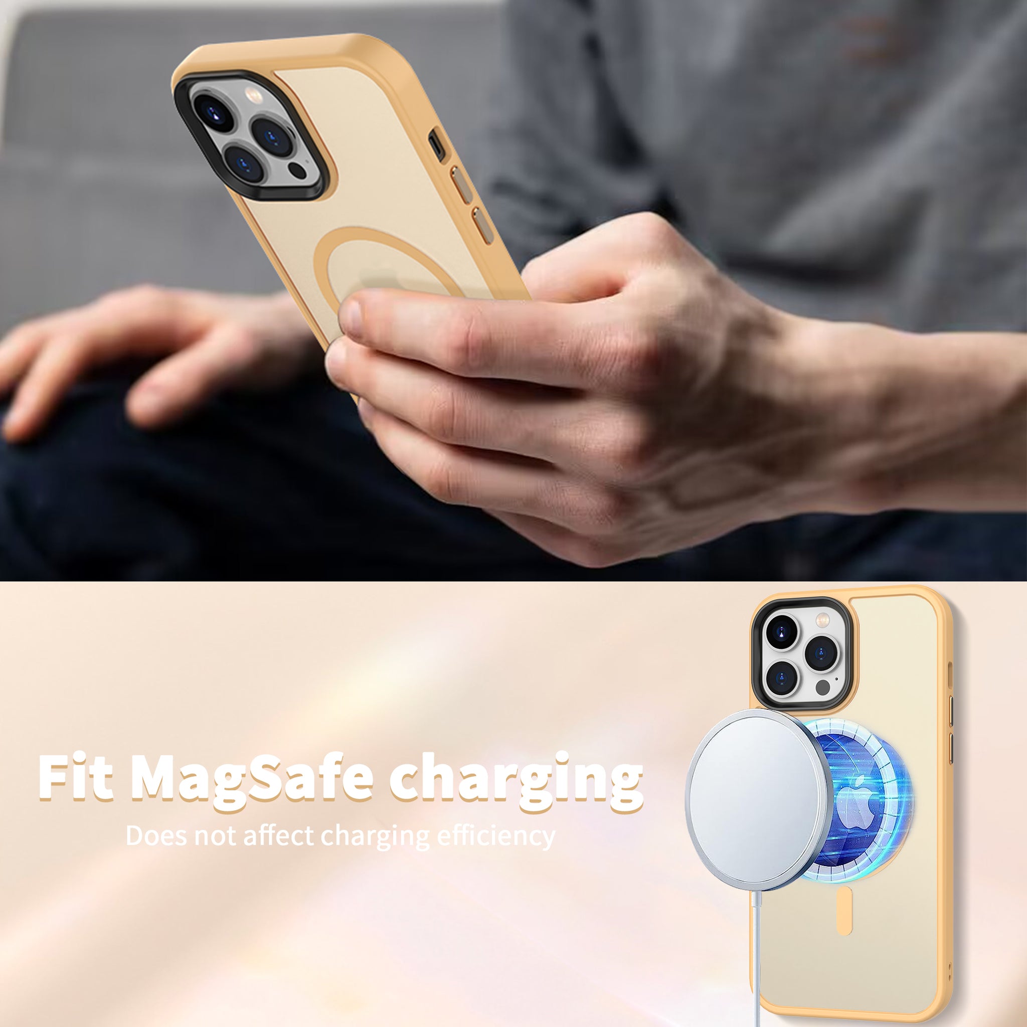 CACOE Magnetic Case for iPhone 13 Pro Max 6.7 inch-Compatible with MagSafe & Magnetic Car Phone Mount,Anti-Fingerprint TPU Thin Phone Cases Cover Protective Shockproof (Orange Yellow)