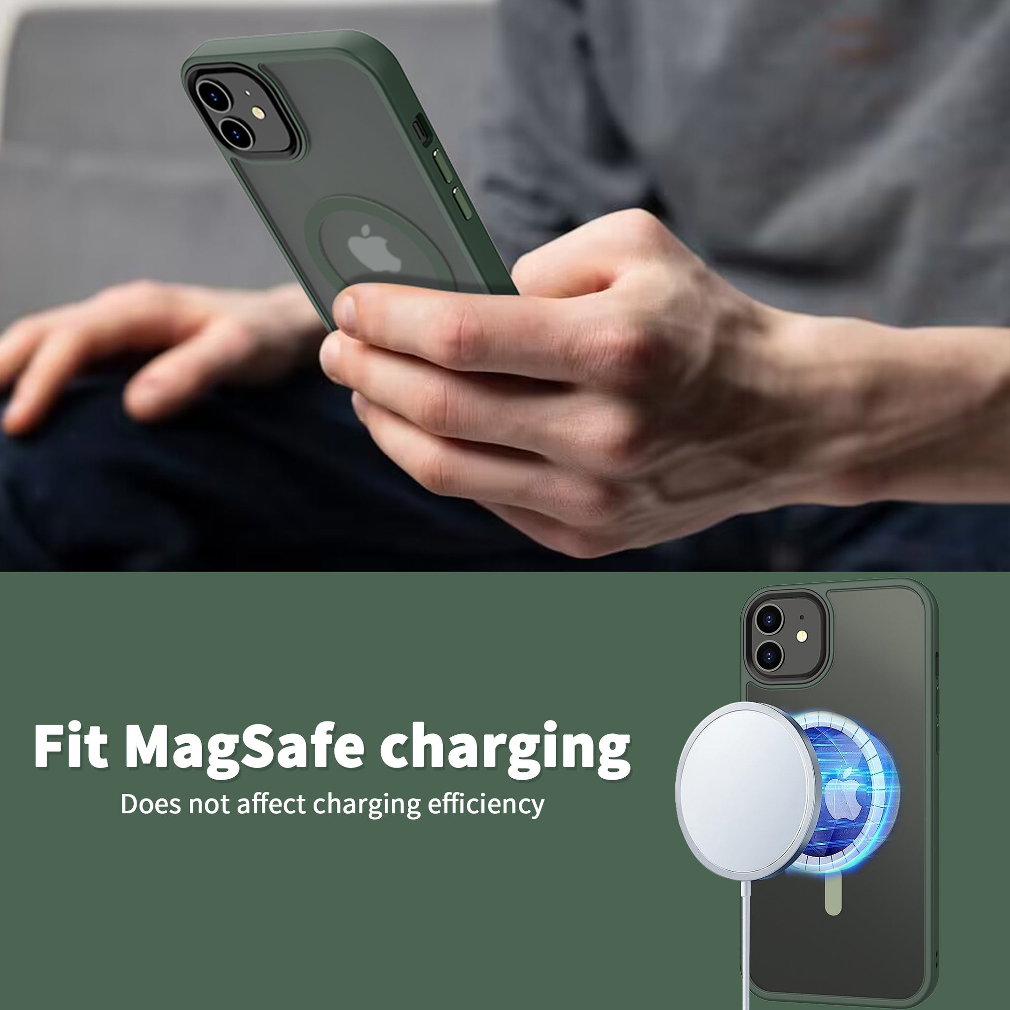 CACOE Magnetic Case for iPhone 12 & iPhone 12 Pro 2020 6.1 inch-Compatible with MagSafe & Magnetic Car Phone Mount,Anti-Fingerprint TPU Thin Phone Cases Cover Protective Shockproof (Dark Green)