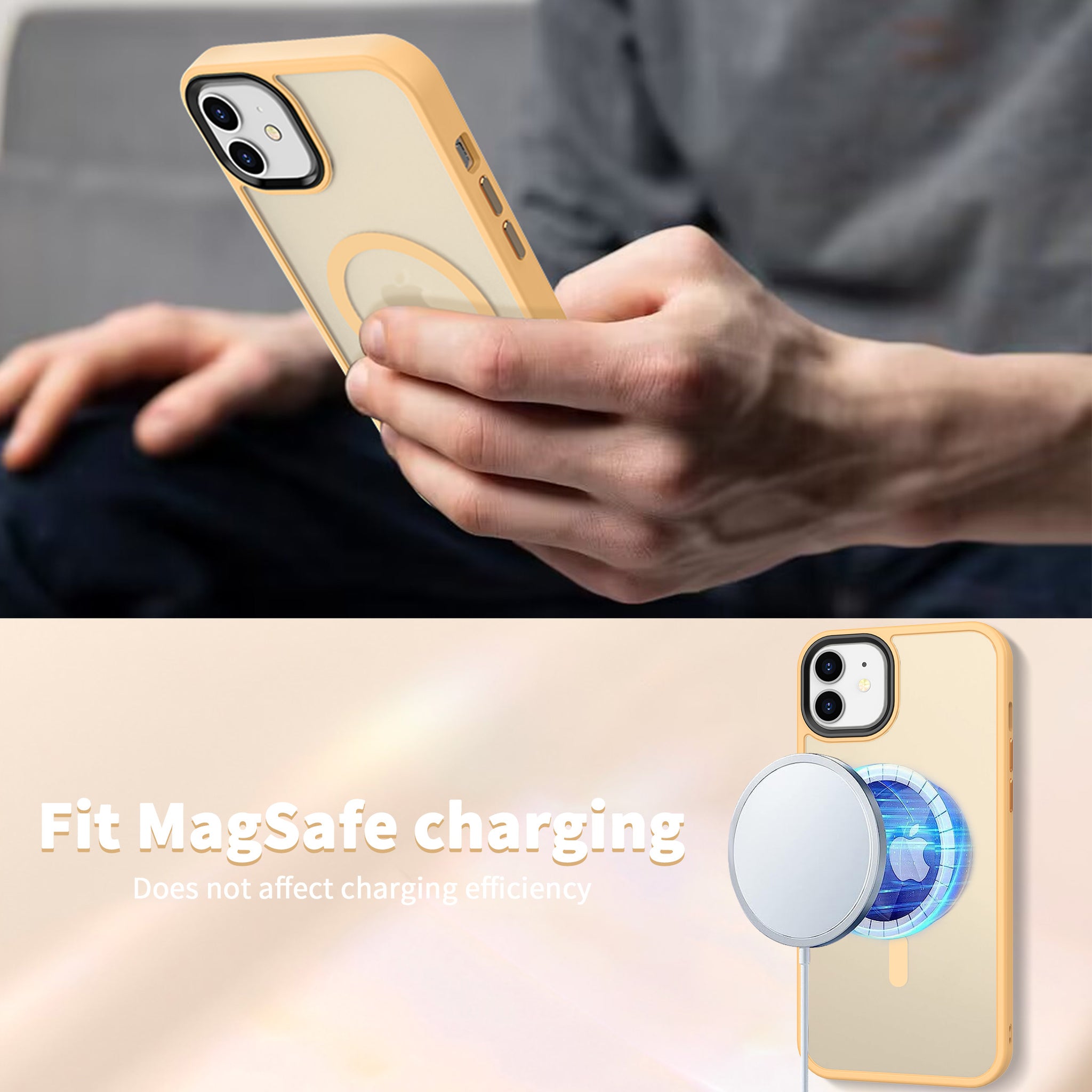 CACOE Magnetic Case for iPhone 12 & iPhone 12 Pro 2020 6.1 inch-CompaPhone Mount,Anti-Fingerprint TPU Thin Phone Cases Cover Protective Shockproof (Yellow)