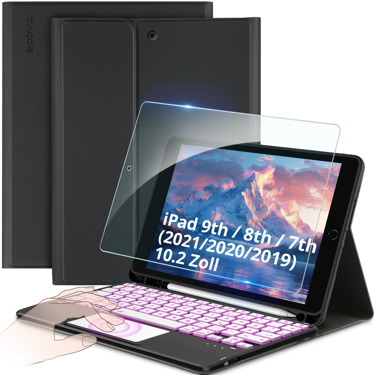 CACOE Keyboard Case Compatible with iPad 9/8/7th Gen 10.2-inch with Touchpad-QWERTZ Tastatur