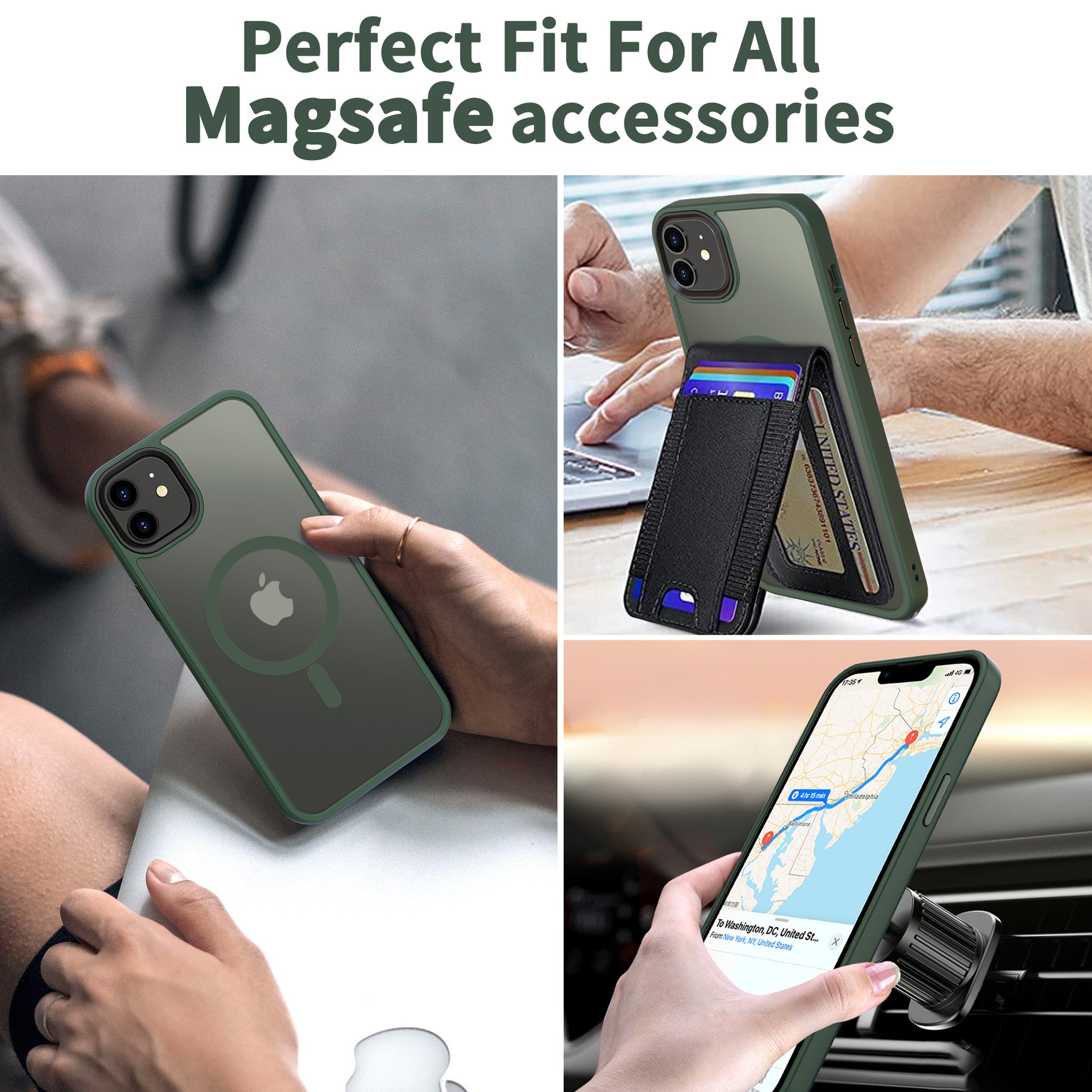 CACOE Magnetic Case for iPhone 12 & iPhone 12 Pro 2020 6.1 inch-Compatible with MagSafe & Magnetic Car Phone Mount,Anti-Fingerprint TPU Thin Phone Cases Cover Protective Shockproof (Dark Green)