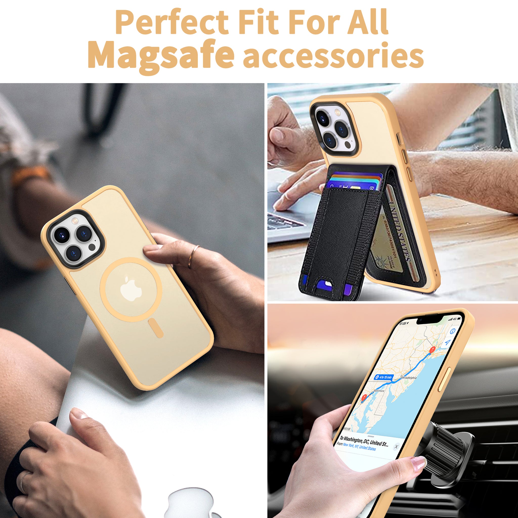 CACOE Magnetic Case for iPhone 13 Pro Max 6.7 inch-Compatible with MagSafe & Magnetic Car Phone Mount,Anti-Fingerprint TPU Thin Phone Cases Cover Protective Shockproof (Orange Yellow)