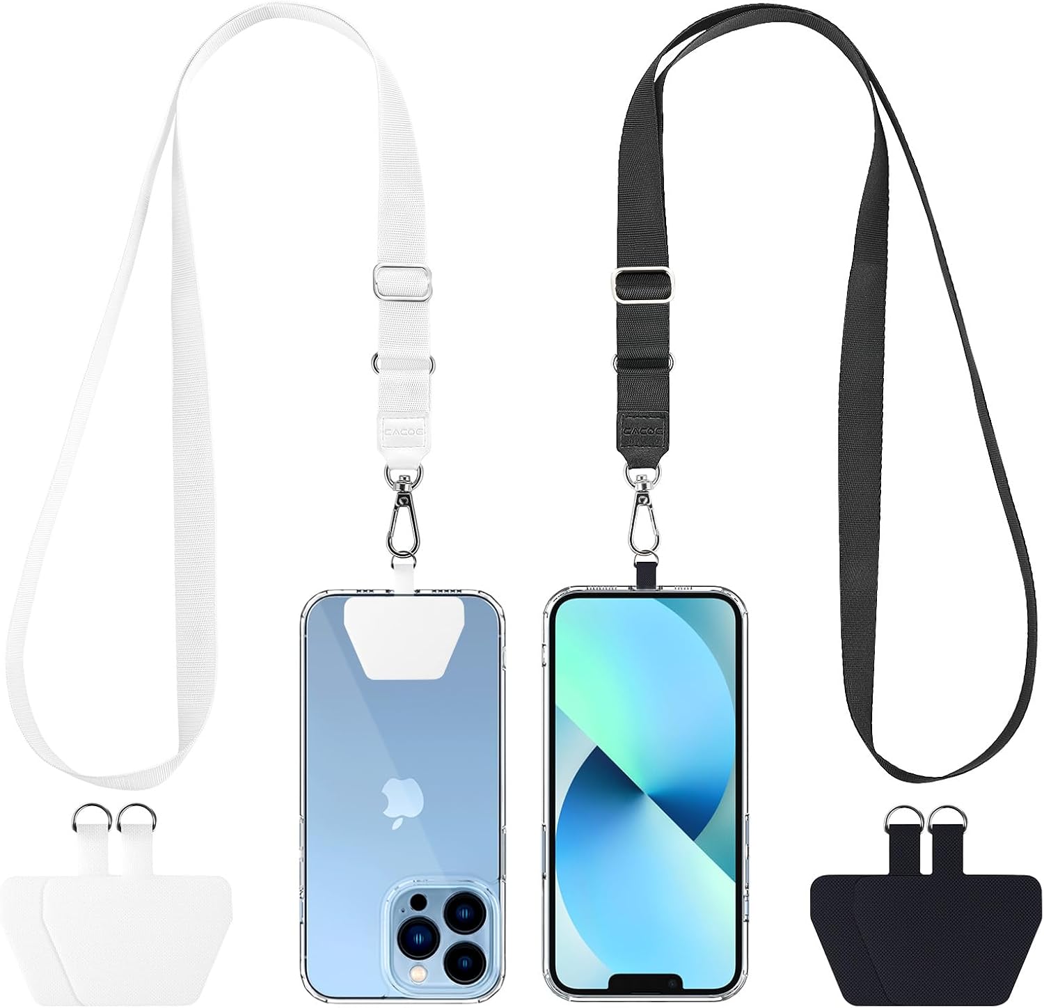 CACOE Phone Lanyard 2 Pcs Adjustable Neck Strap,4 Pcs Patches,Multifuctional Patch Polyester Phone Lanyards Compatible with Most Smartphones(Black+Black)