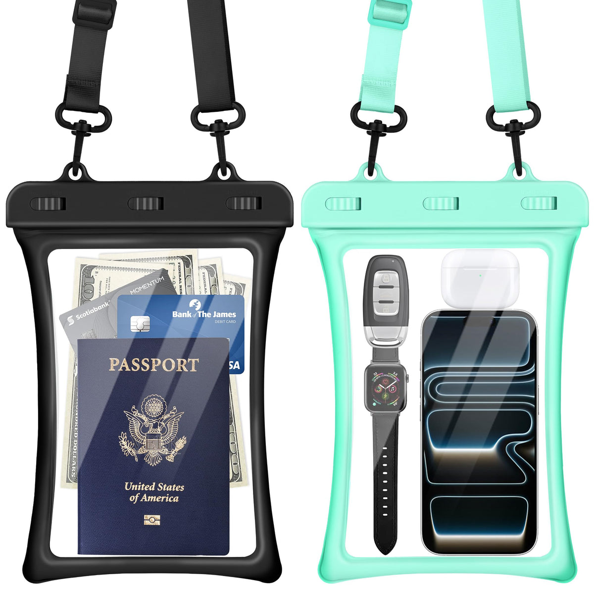 CACOE Universal IPX8 Waterproof Pouch (2 Pack) for Phones & Tablets Up to 10"