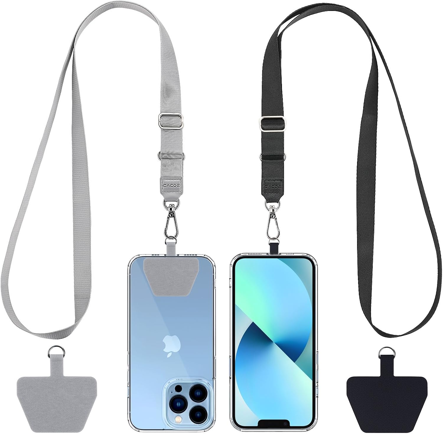 CACOE Phone Lanyard 2 Pcs Adjustable Neck Strap,4 Pcs Patches,Multifuctional Patch Polyester Phone Lanyards Compatible with Most Smartphones(Black+Black)