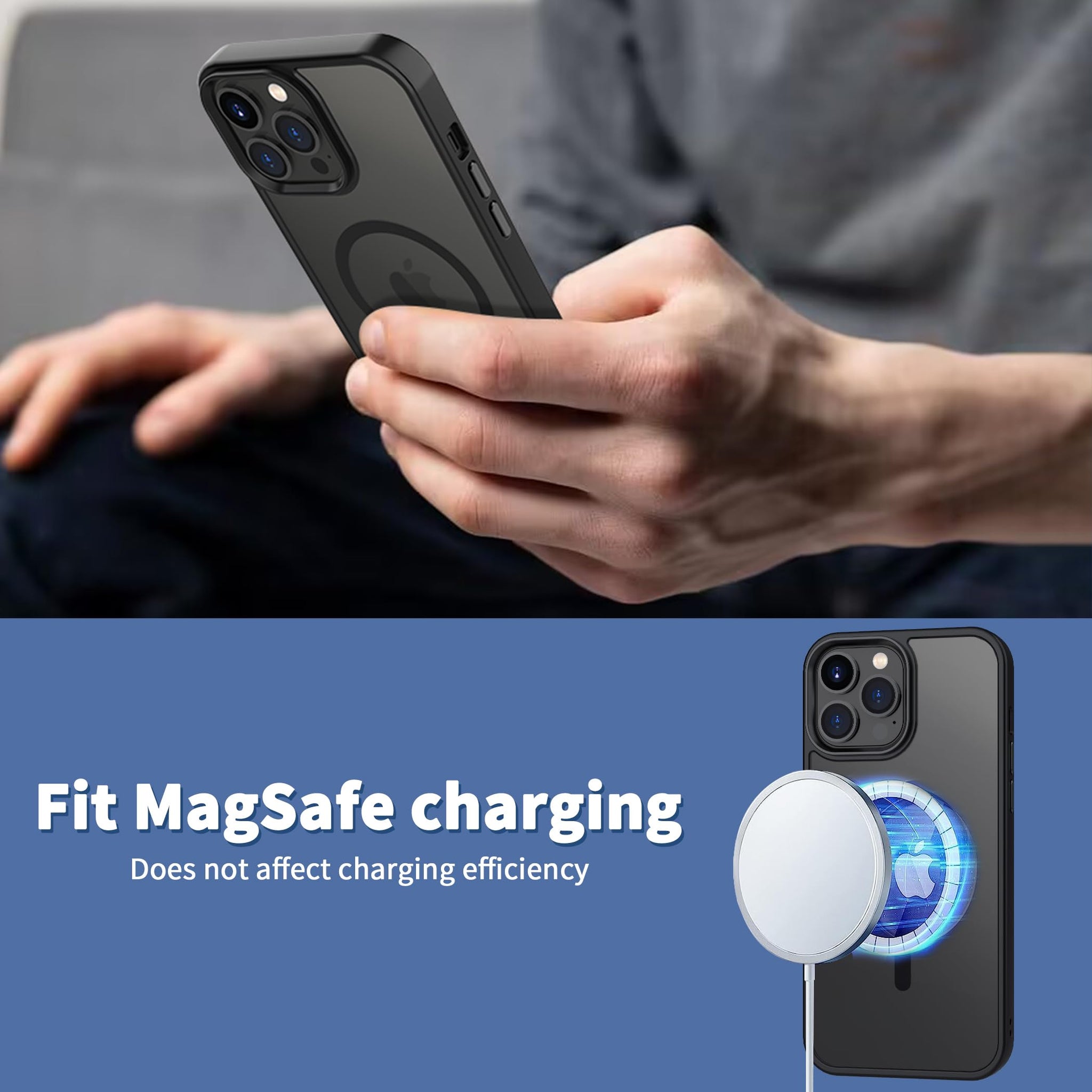 CACOE Magnetic Case for iPhone 13 Pro Max 6.7 inch-Compatible with MagSafe & Magnetic Car Phone Mount,Anti-Fingerprint TPU Thin Phone Cases Cover Protective Shockproof(Black)