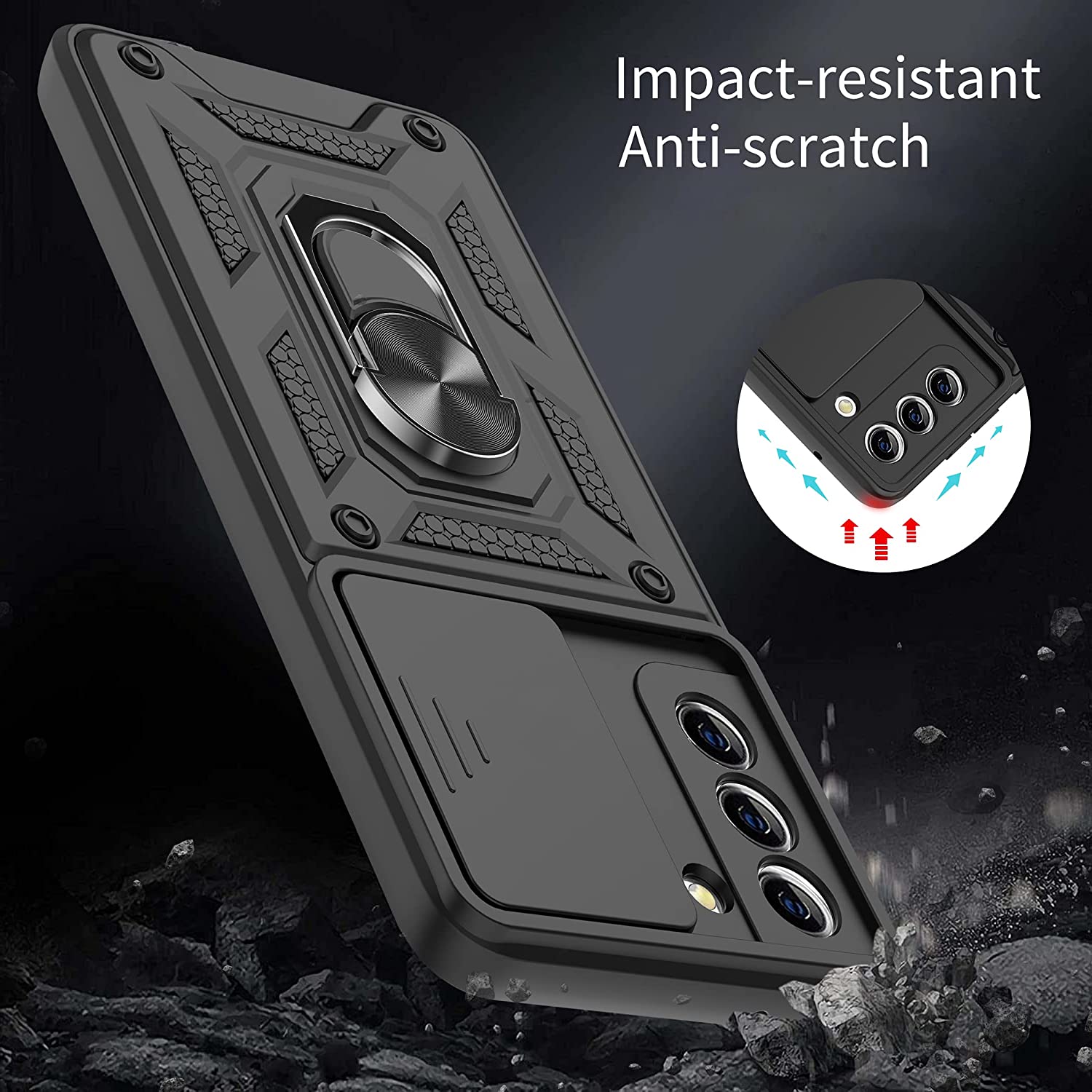 CACOE Black Case for Samsung Galaxy S21 FE with 2 Pack